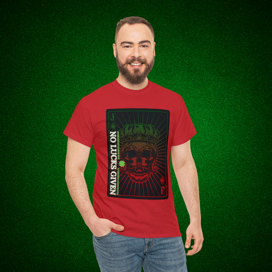 No Lucks Given Jack Skull in Crown of Diamonds Green Red Poker T-Shirt Must have Good Luck All-in