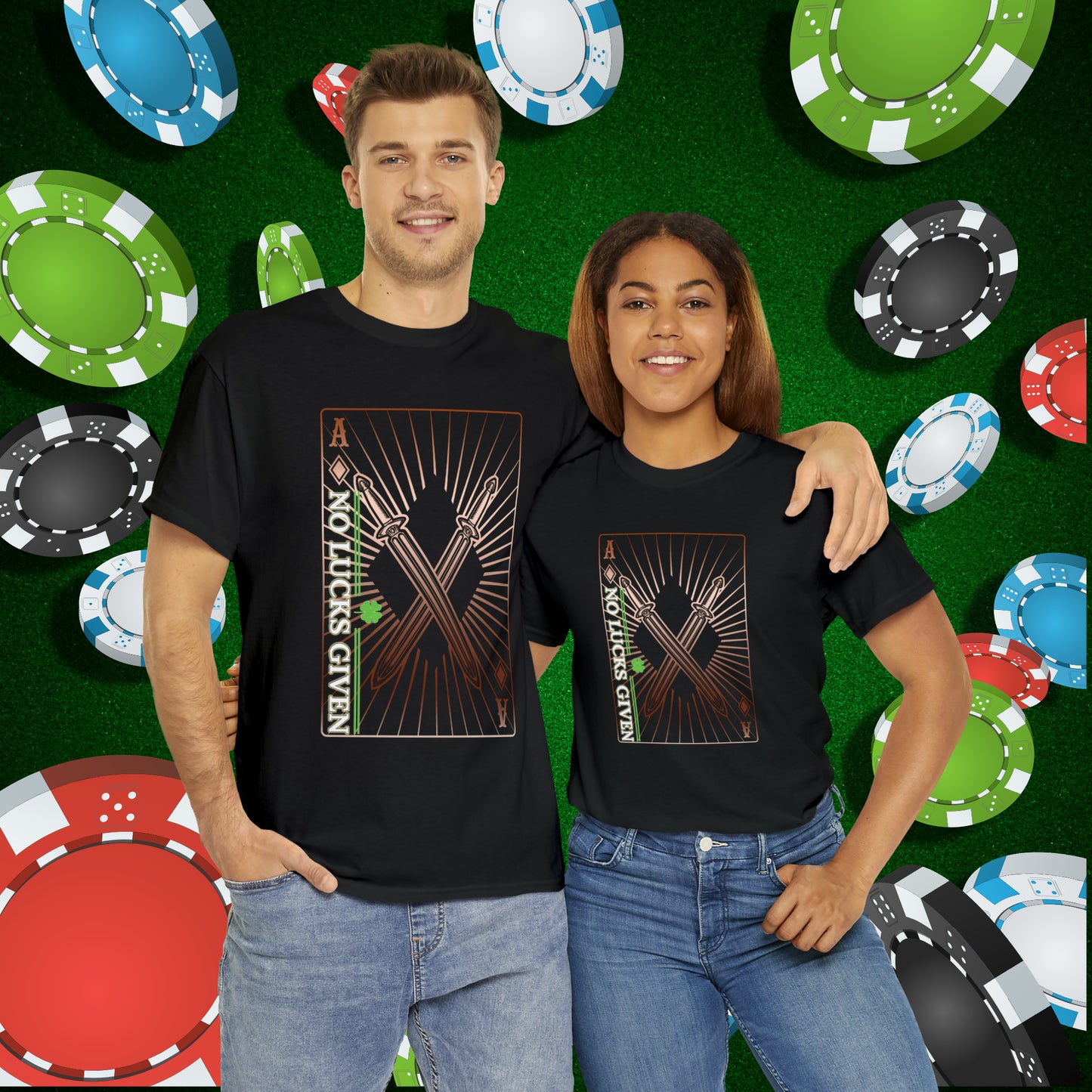 No Lucks Given Ace of Diamonds with Crossed Swords Copper Poker T-Shirt Must have Good Luck All-in