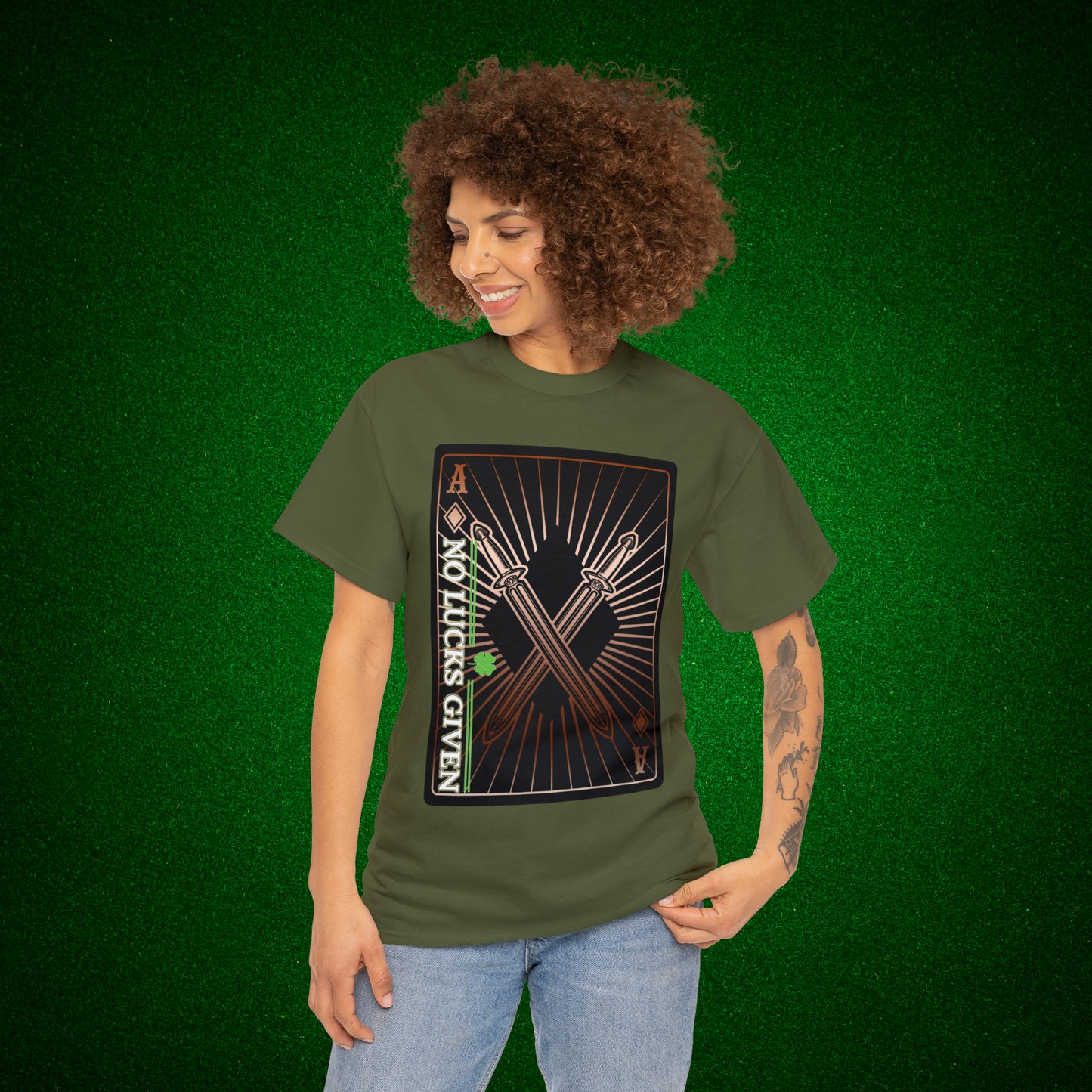 No Lucks Given Ace of Diamonds with Crossed Swords Copper Poker T-Shirt Must have Good Luck All-in