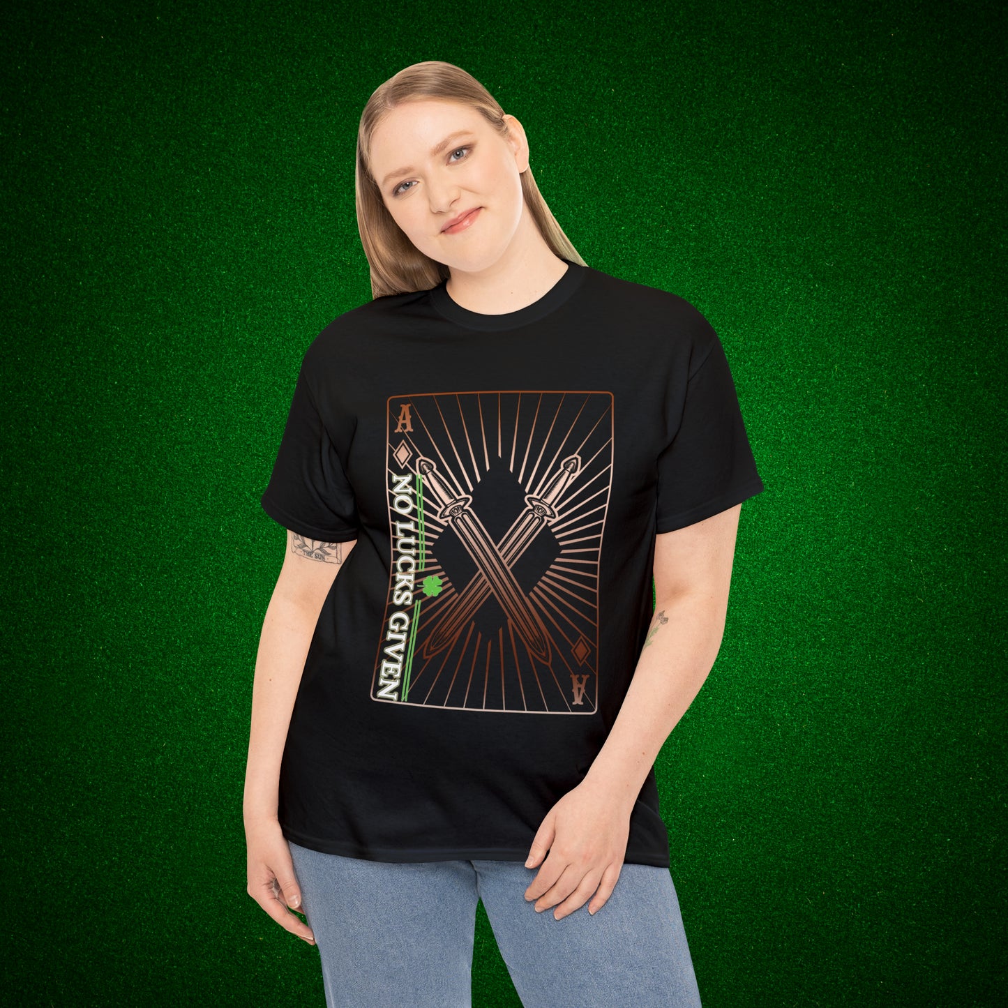 No Lucks Given Ace of Diamonds with Crossed Swords Copper Poker T-Shirt Must have Good Luck All-in