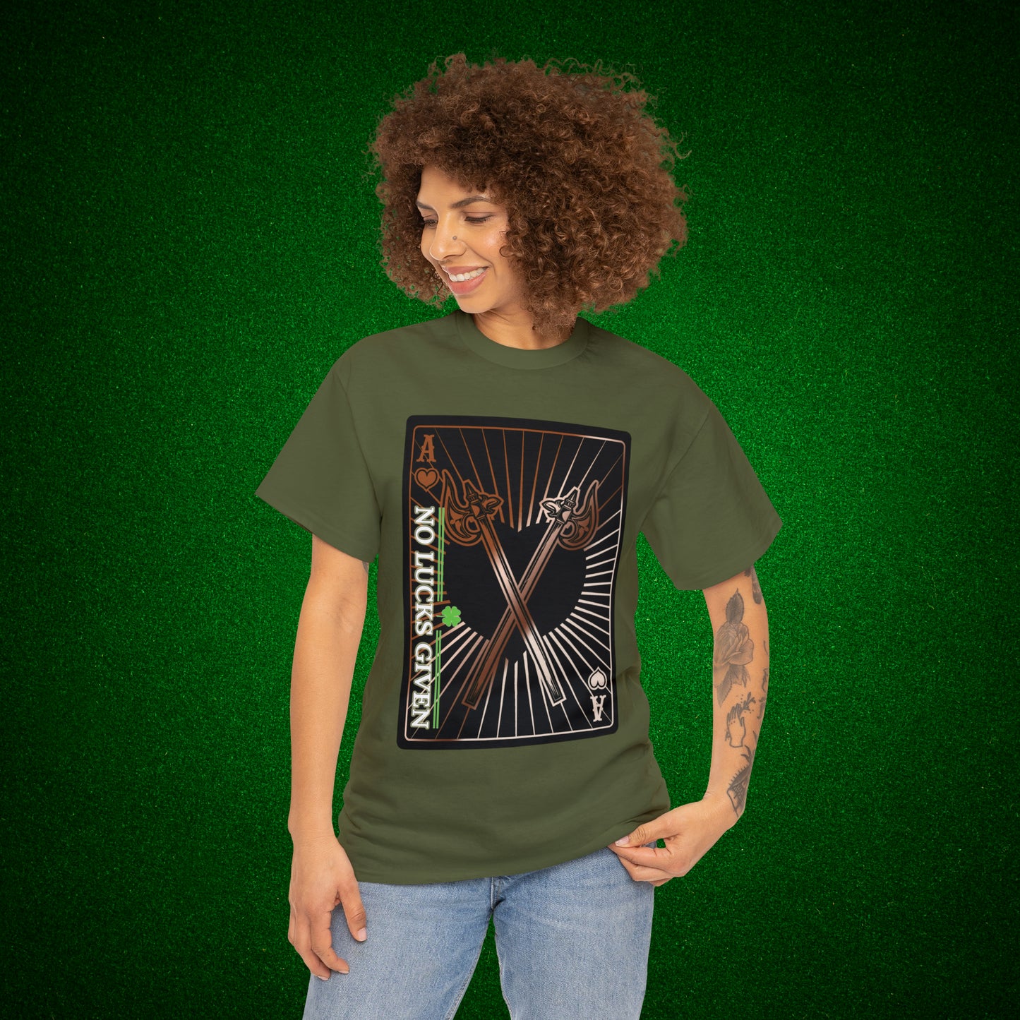 No Lucks Given Ace of Hearts card with two big axes Copper Poker T-Shirt Must have Good Luck All-in