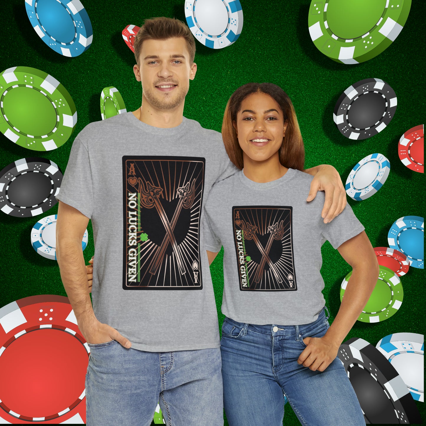 No Lucks Given Ace of Hearts card with two big axes Copper Poker T-Shirt Must have Good Luck All-in