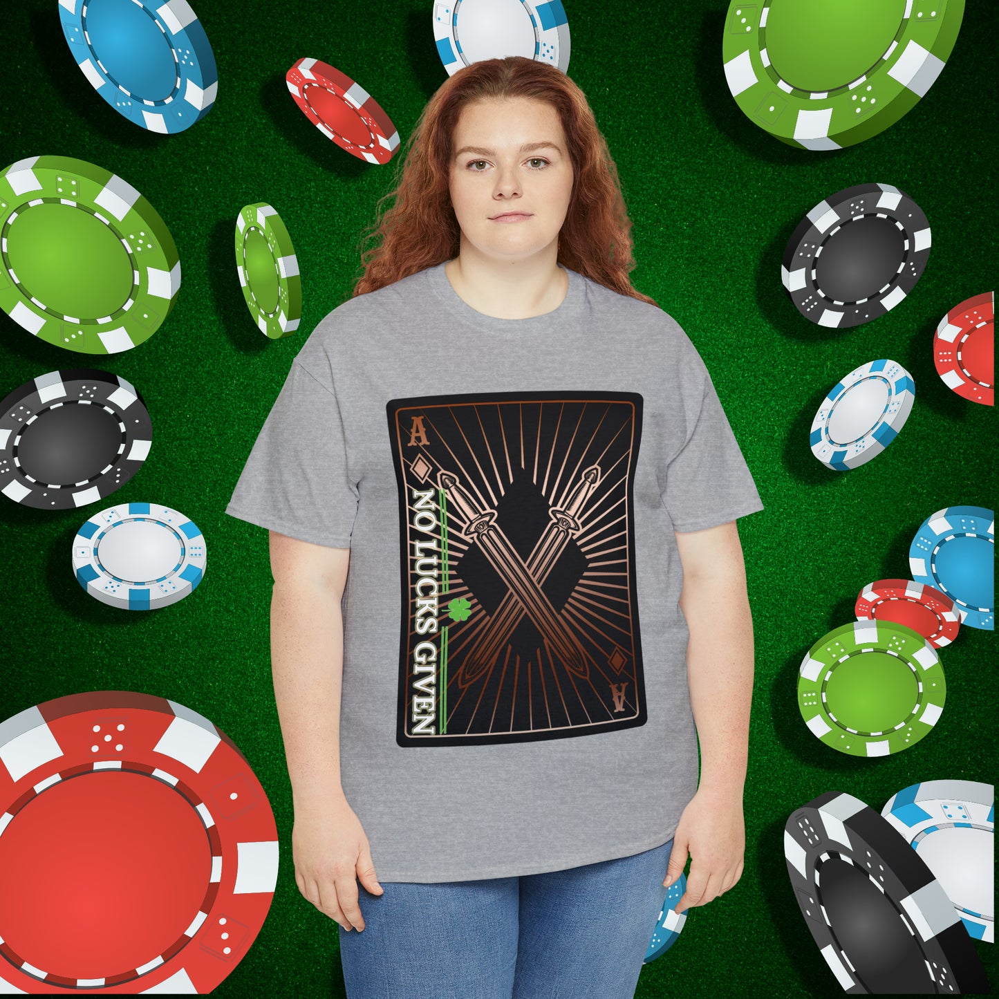 No Lucks Given Ace of Diamonds with Crossed Swords Copper Poker T-Shirt Must have Good Luck All-in