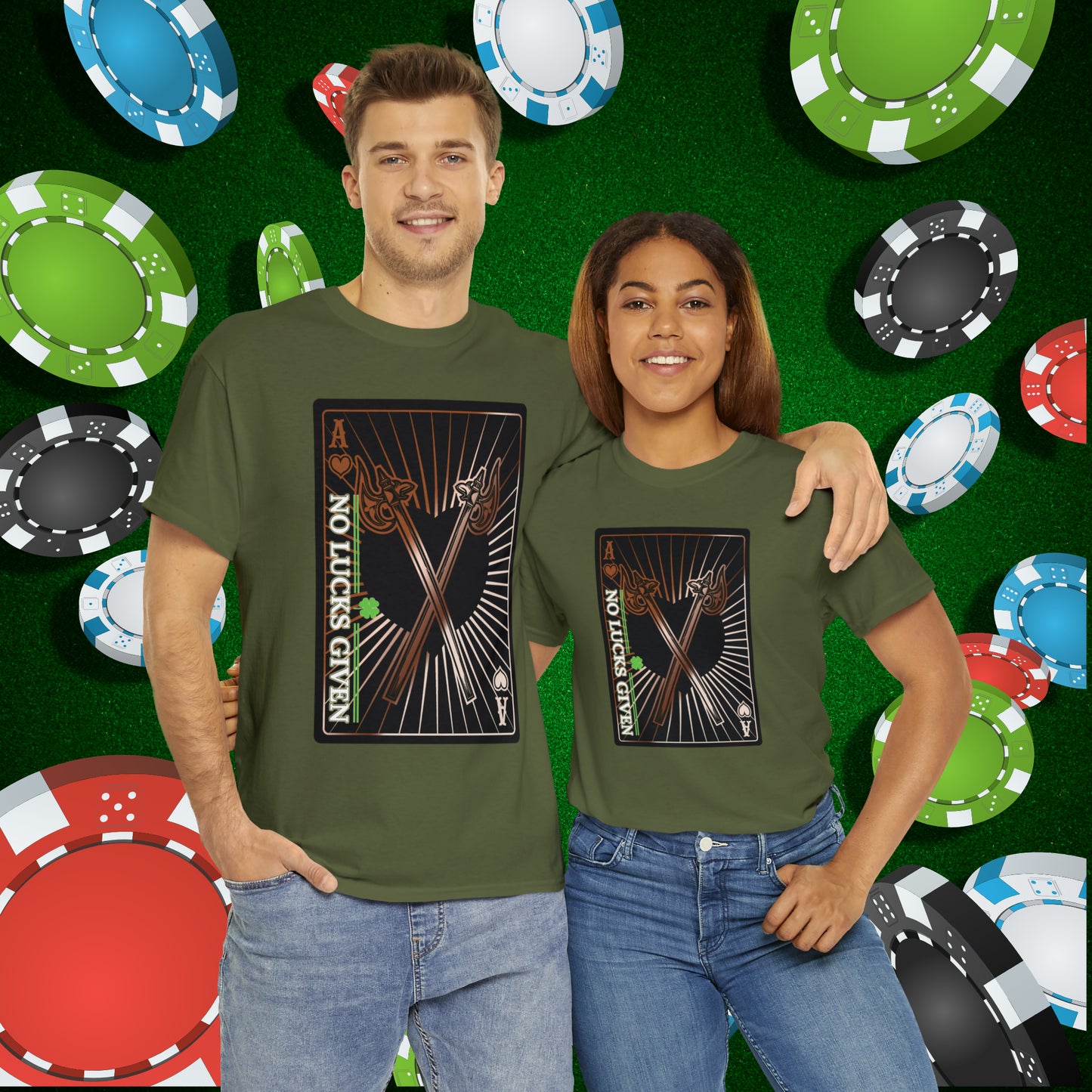 No Lucks Given Ace of Hearts card with two big axes Copper Poker T-Shirt Must have Good Luck All-in