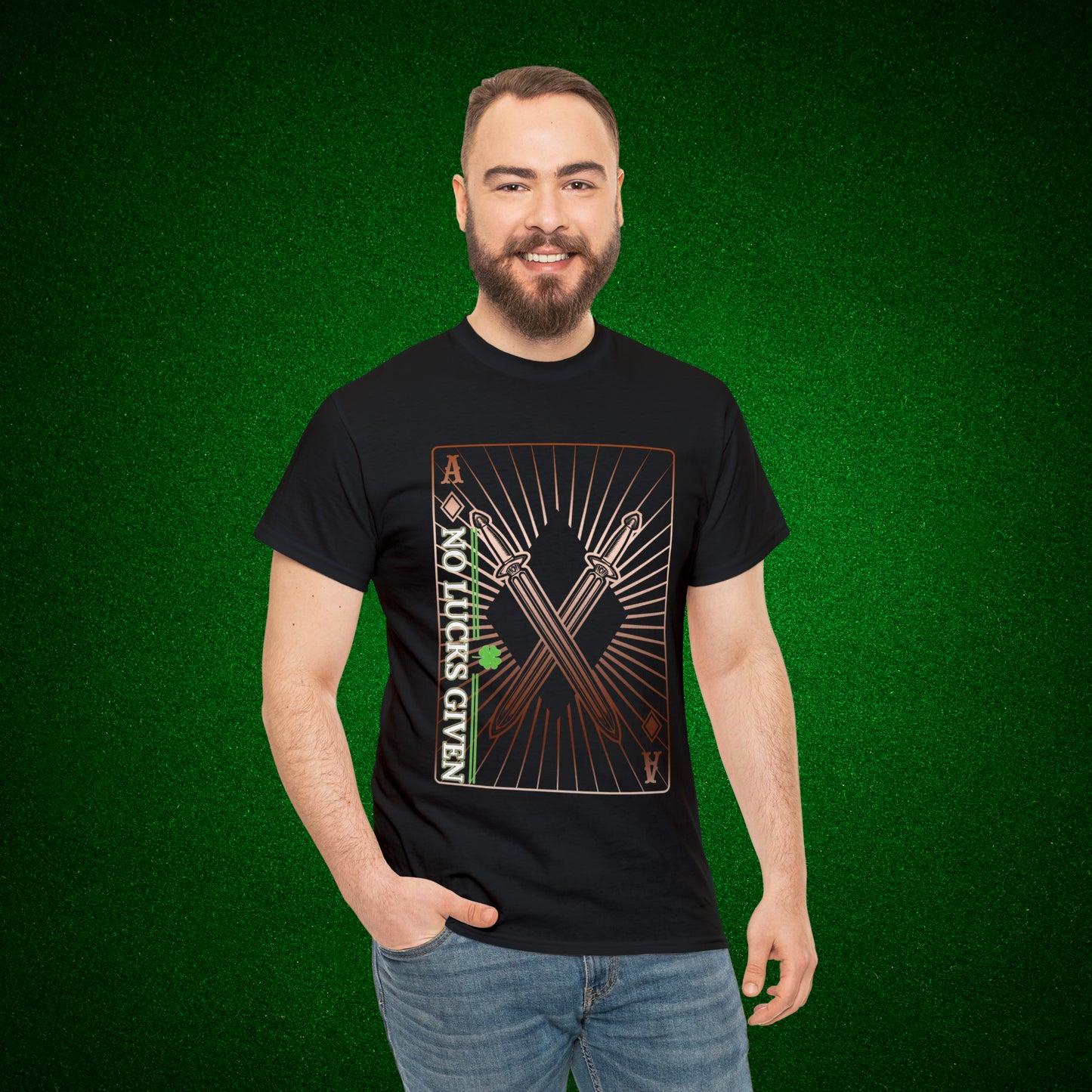 No Lucks Given Ace of Diamonds with Crossed Swords Copper Poker T-Shirt Must have Good Luck All-in