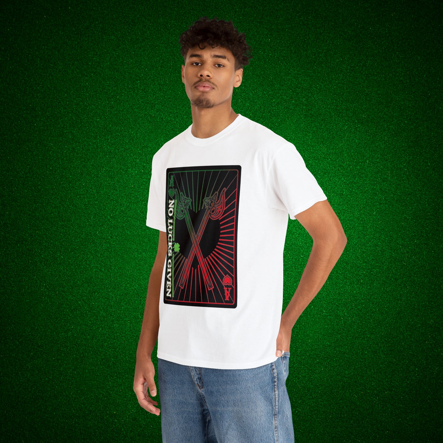 No Lucks Given Ace of Hearts card with two big axes Green Red Poker T-Shirt Must have Good Luck All-in