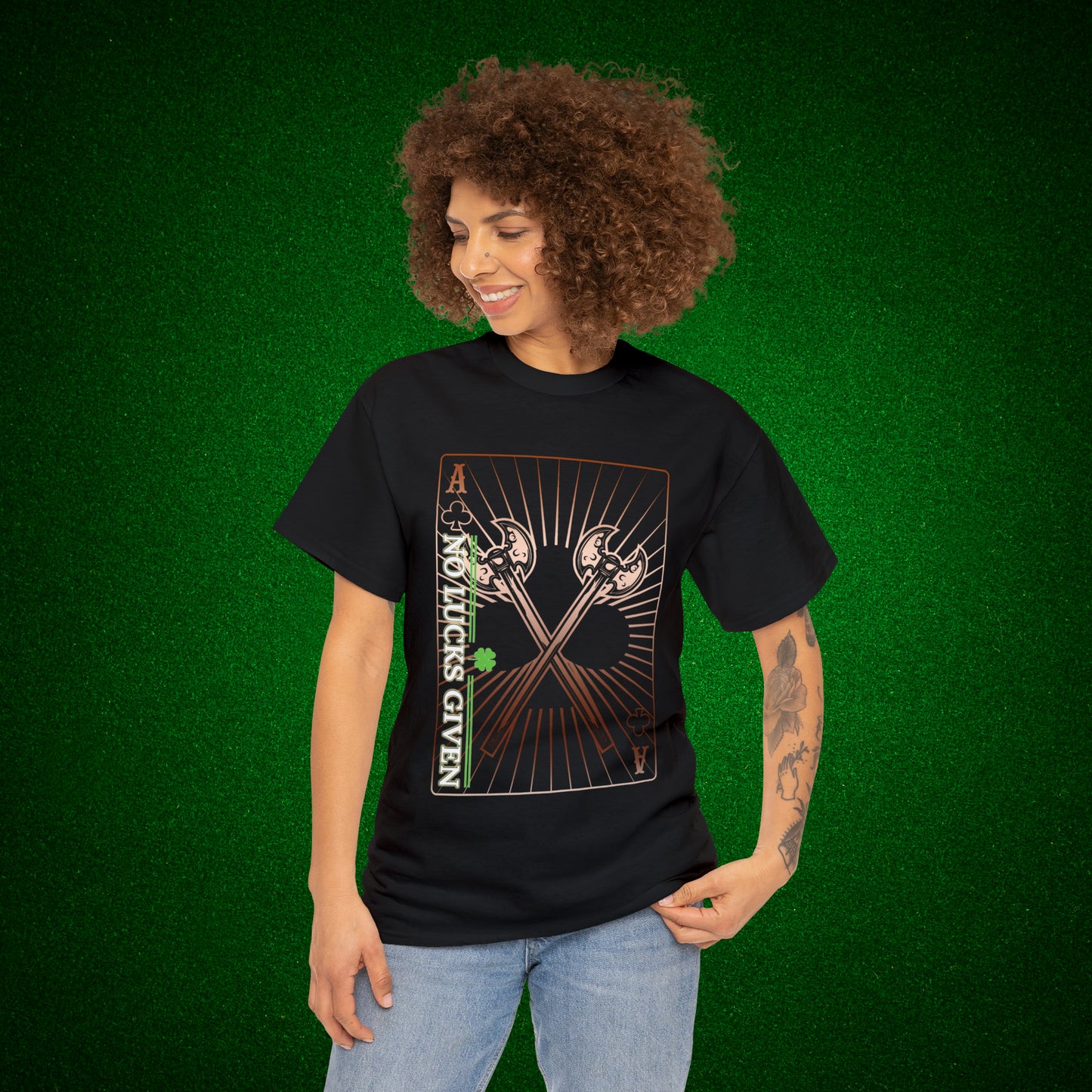 No Lucks Given Ace of Clubs card with two big axes Copper Poker T-Shirt Must have Good Luck All-in