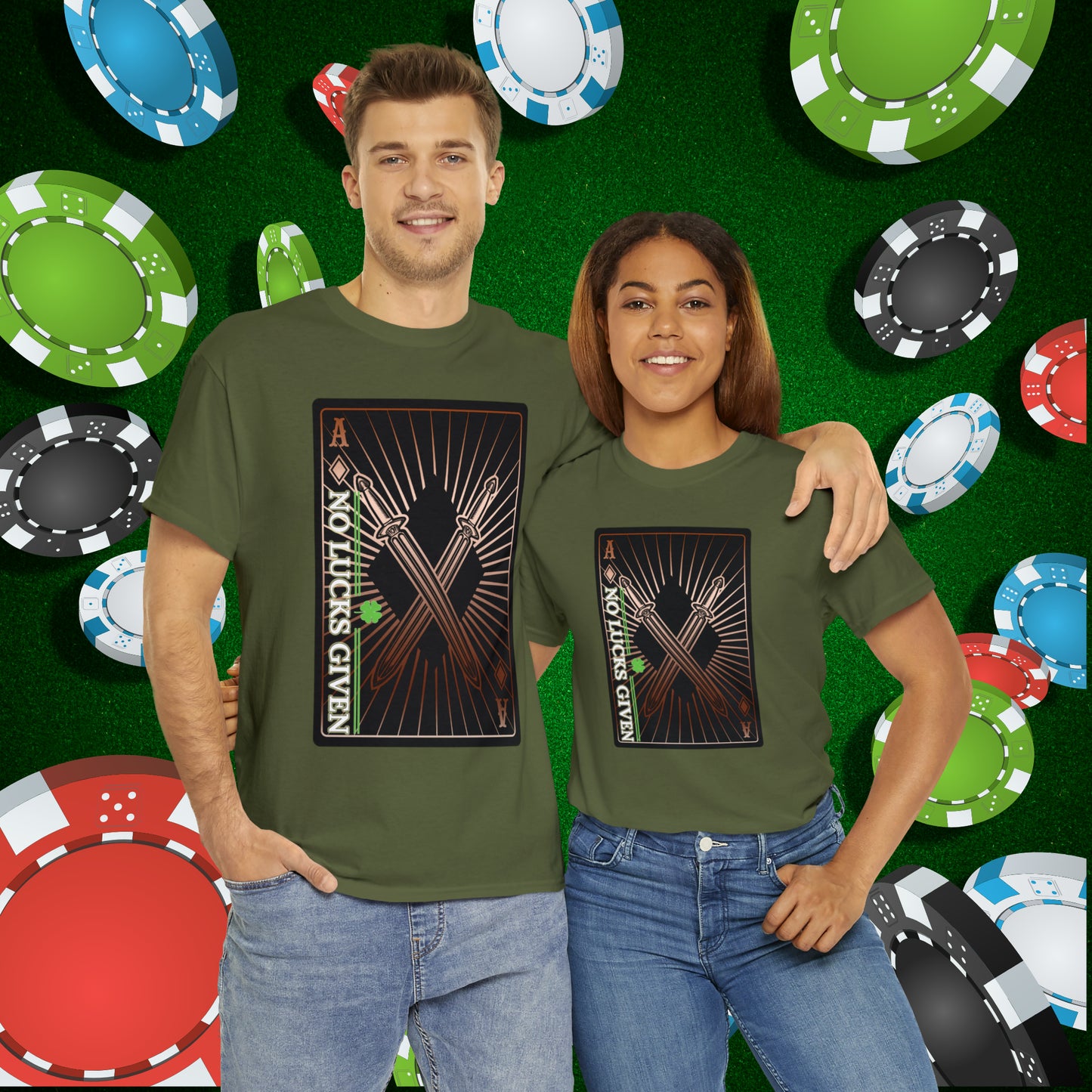 No Lucks Given Ace of Diamonds with Crossed Swords Copper Poker T-Shirt Must have Good Luck All-in