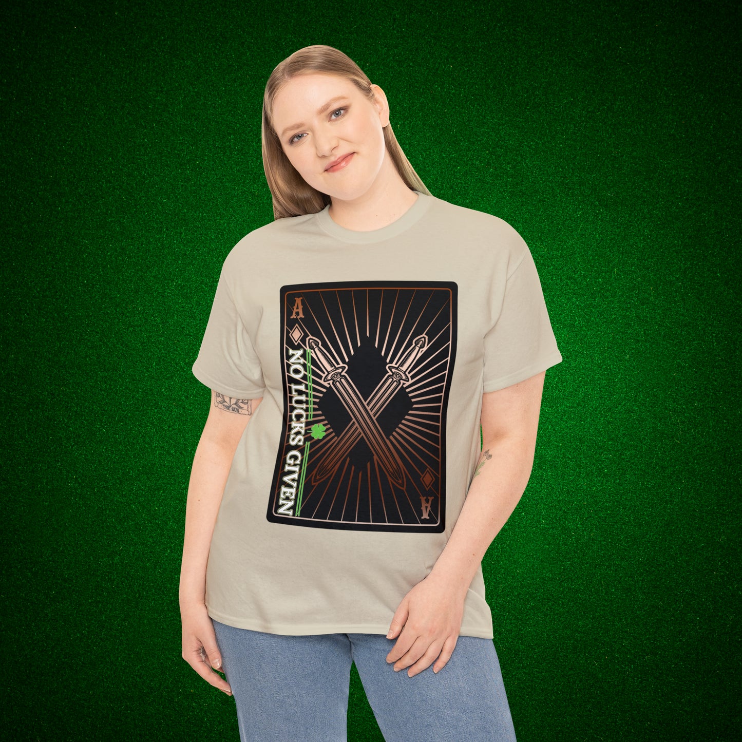 No Lucks Given Ace of Diamonds with Crossed Swords Copper Poker T-Shirt Must have Good Luck All-in