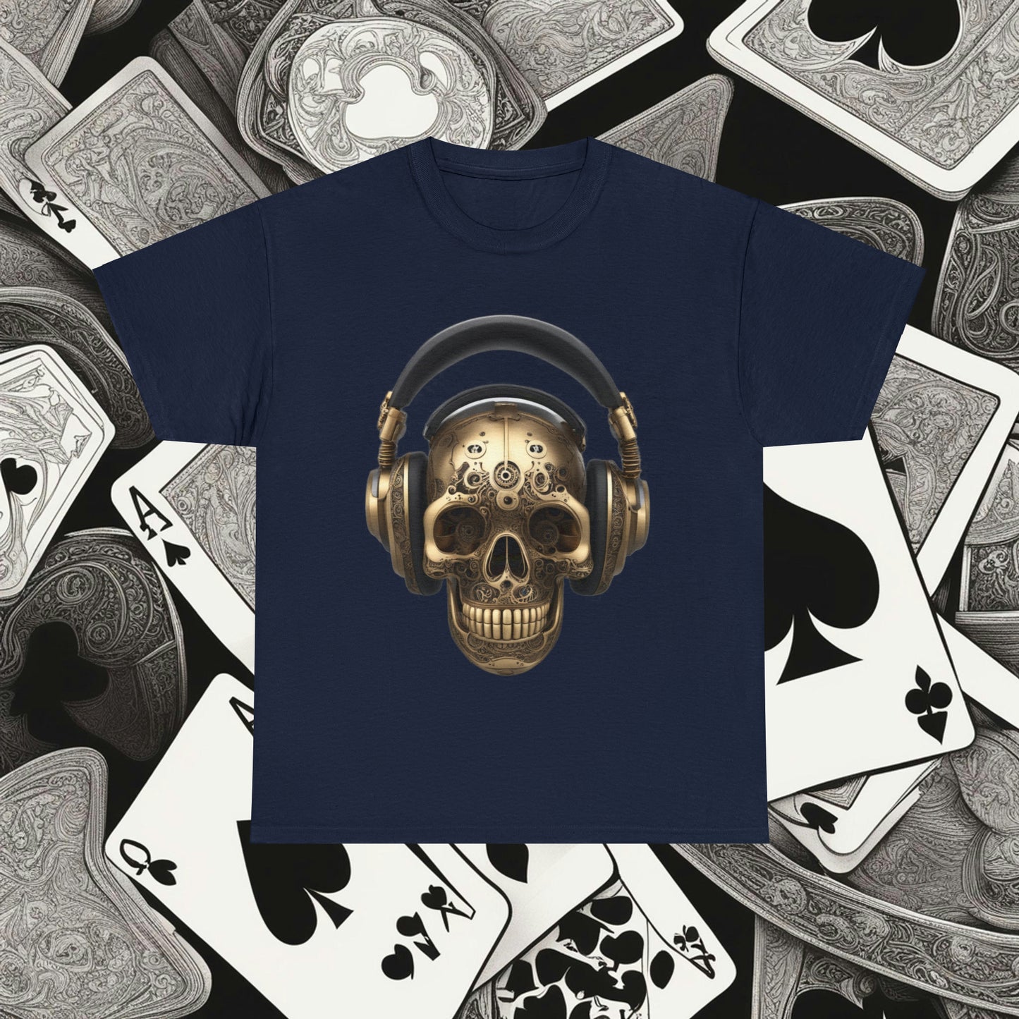 Clockwork steampunk Skull with headphones unisex heavy cotton T-shirt