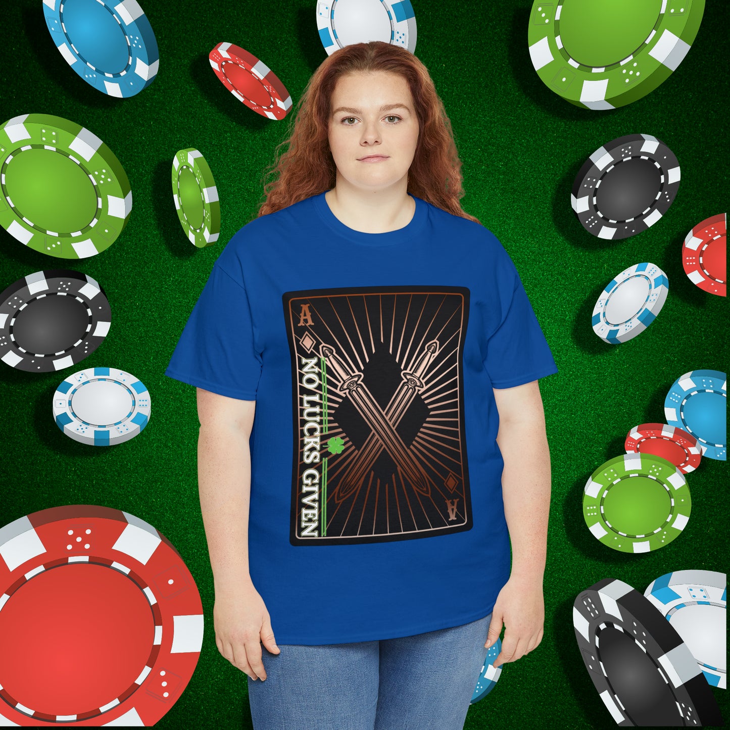 No Lucks Given Ace of Diamonds with Crossed Swords Copper Poker T-Shirt Must have Good Luck All-in