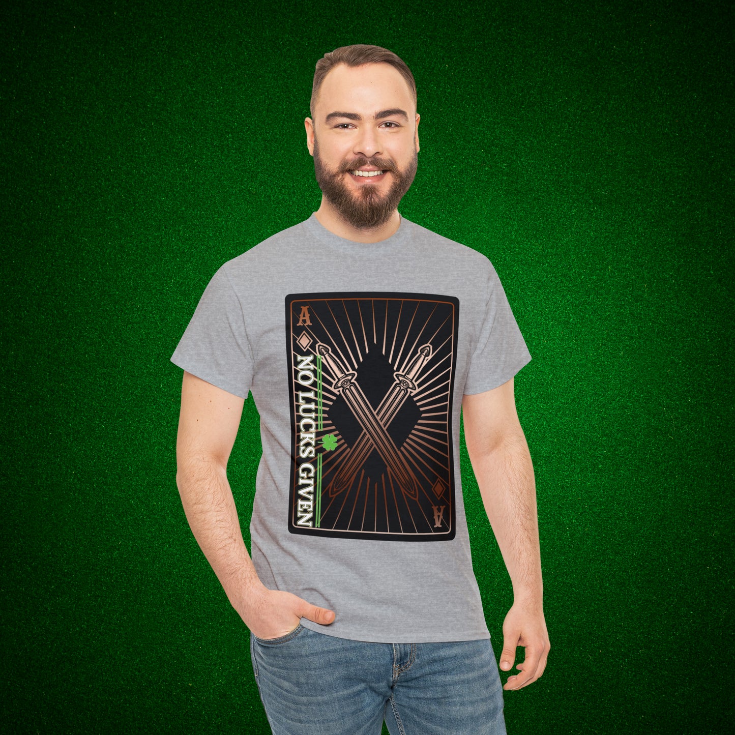 No Lucks Given Ace of Diamonds with Crossed Swords Copper Poker T-Shirt Must have Good Luck All-in