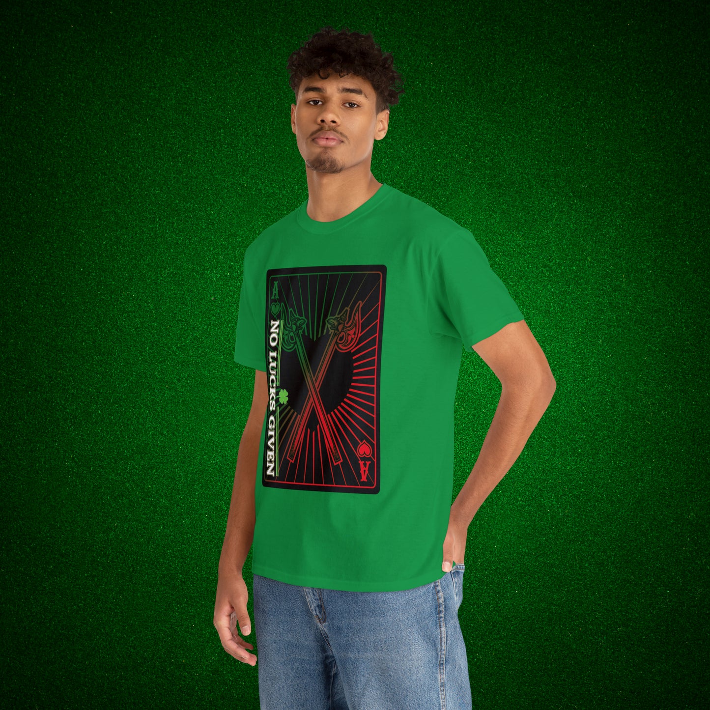 No Lucks Given Ace of Hearts card with two big axes Green Red Poker T-Shirt Must have Good Luck All-in