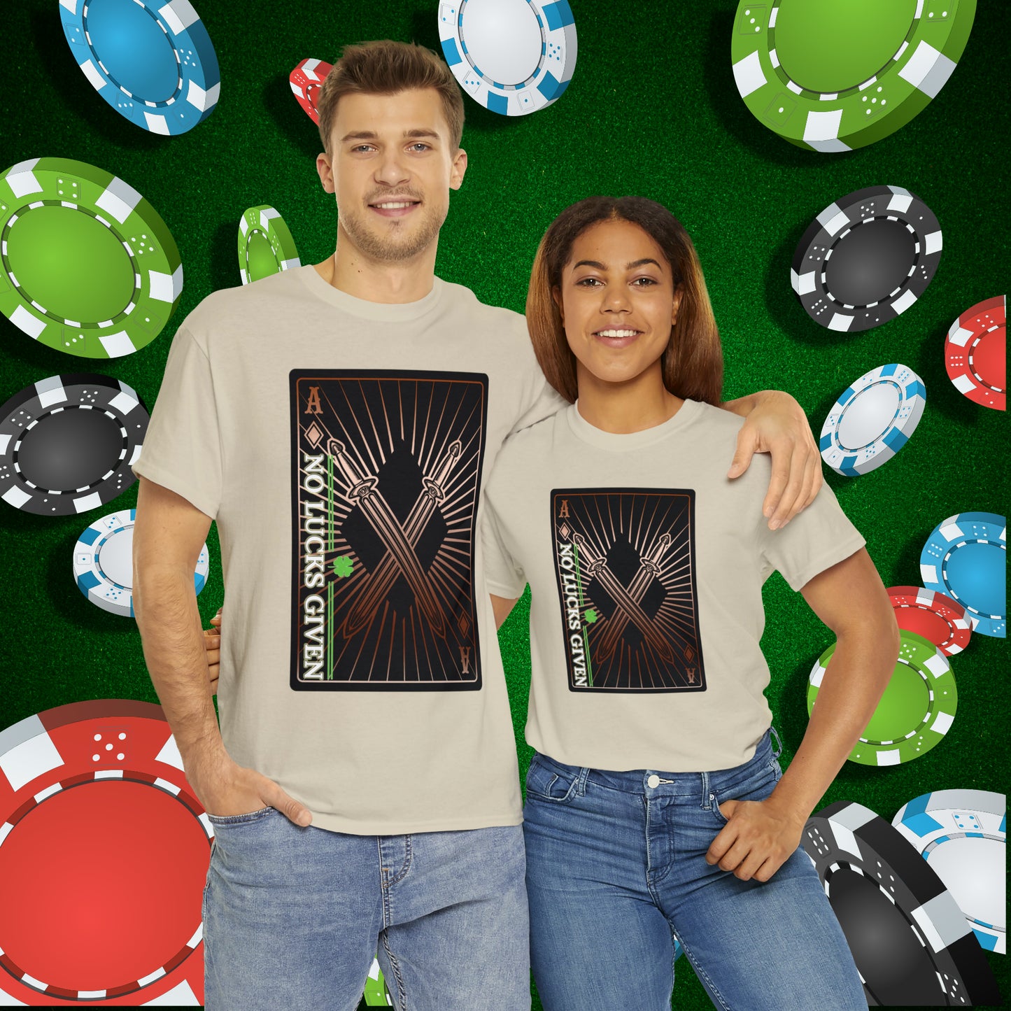 No Lucks Given Ace of Diamonds with Crossed Swords Copper Poker T-Shirt Must have Good Luck All-in