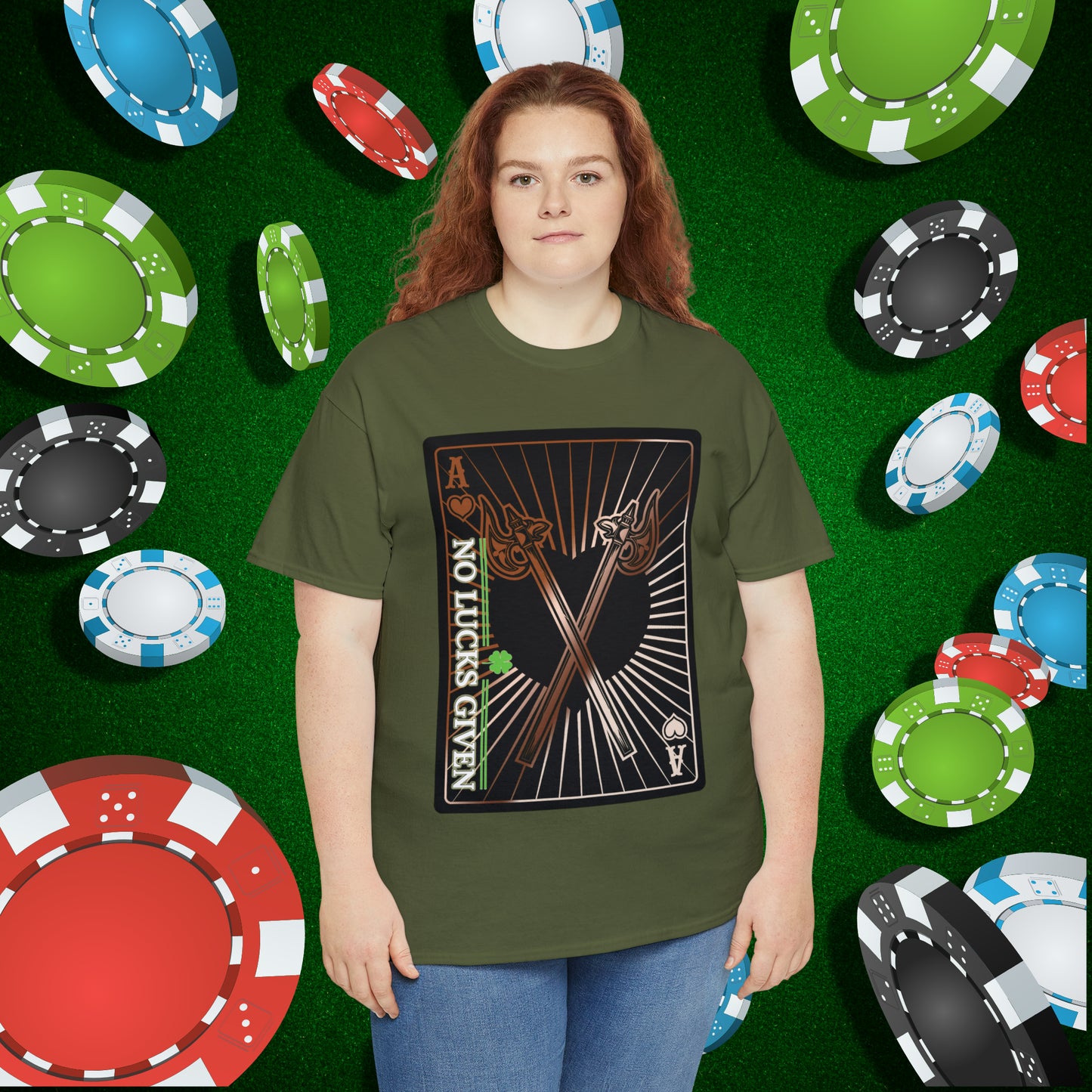 No Lucks Given Ace of Hearts card with two big axes Copper Poker T-Shirt Must have Good Luck All-in