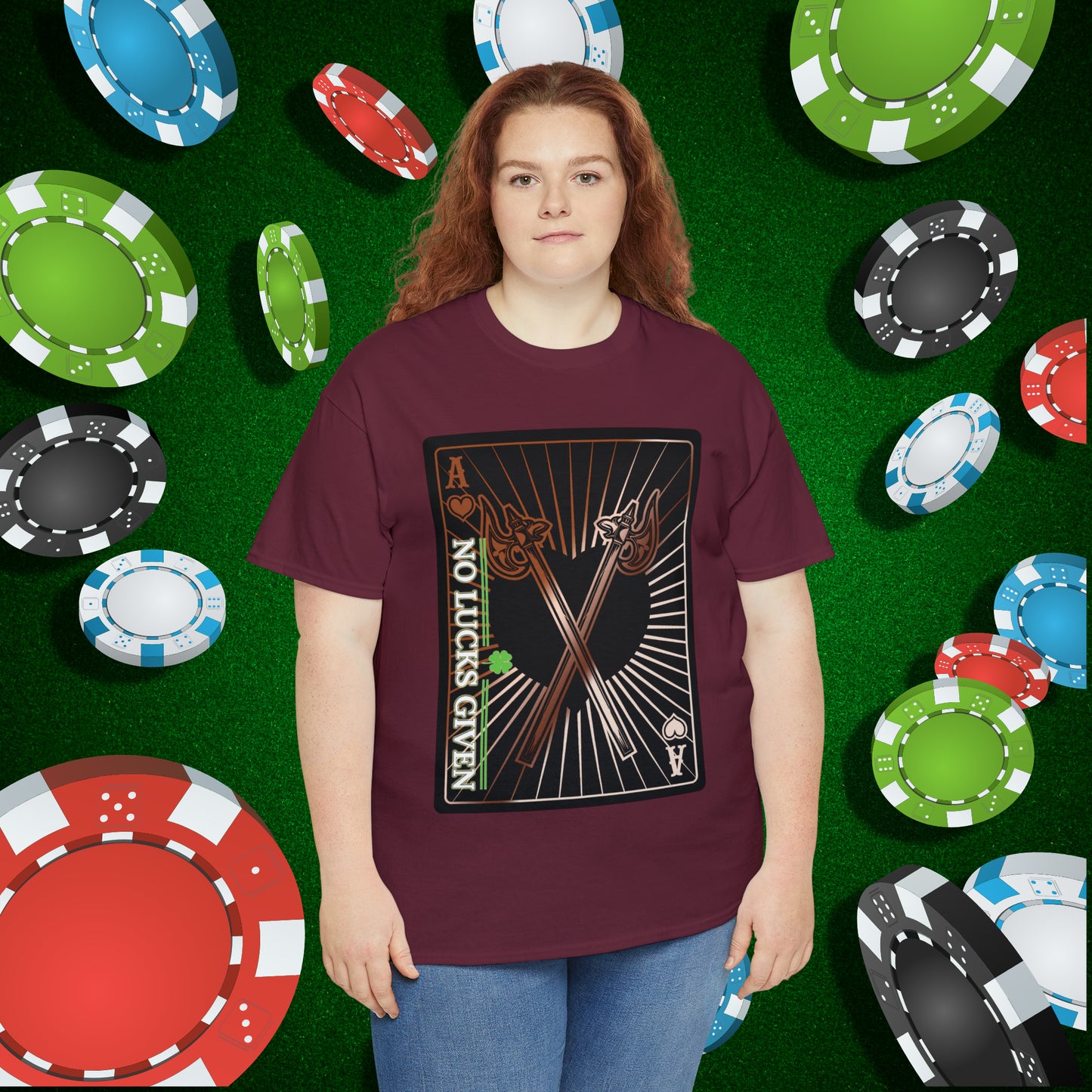 No Lucks Given Ace of Hearts card with two big axes Copper Poker T-Shirt Must have Good Luck All-in