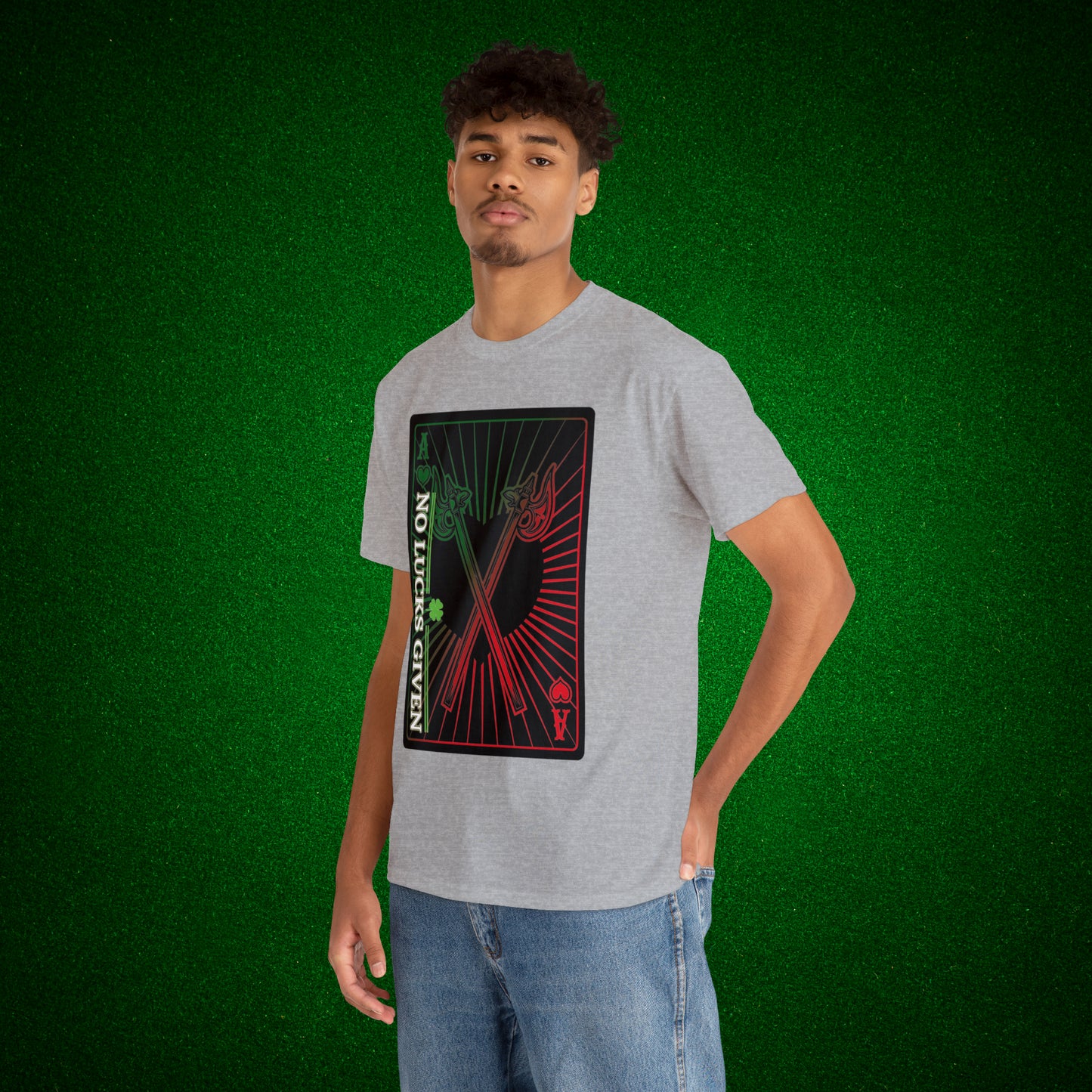 No Lucks Given Ace of Hearts card with two big axes Green Red Poker T-Shirt Must have Good Luck All-in