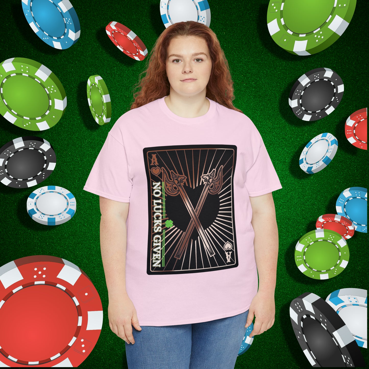 No Lucks Given Ace of Hearts card with two big axes Copper Poker T-Shirt Must have Good Luck All-in