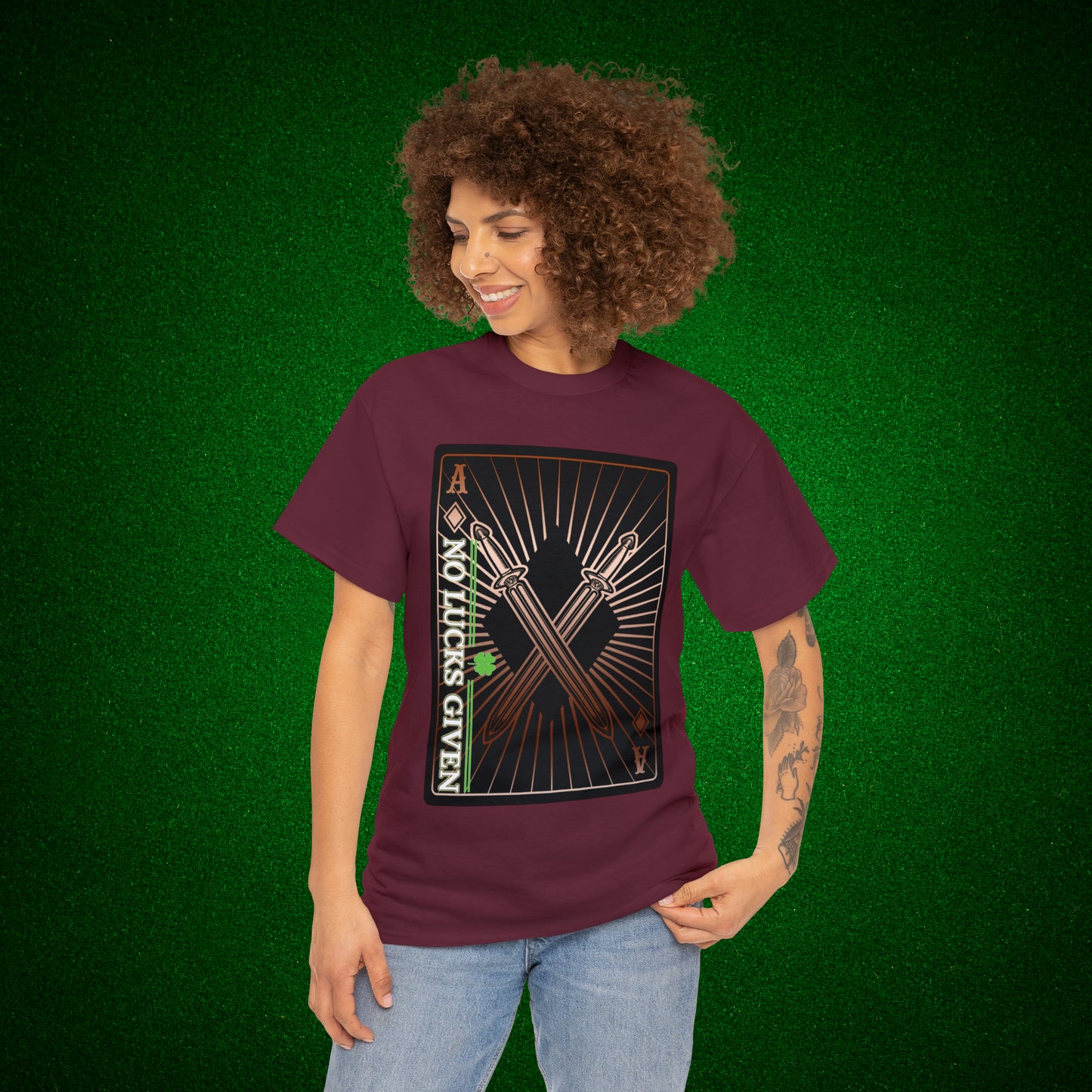 No Lucks Given Ace of Diamonds with Crossed Swords Copper Poker T-Shirt Must have Good Luck All-in