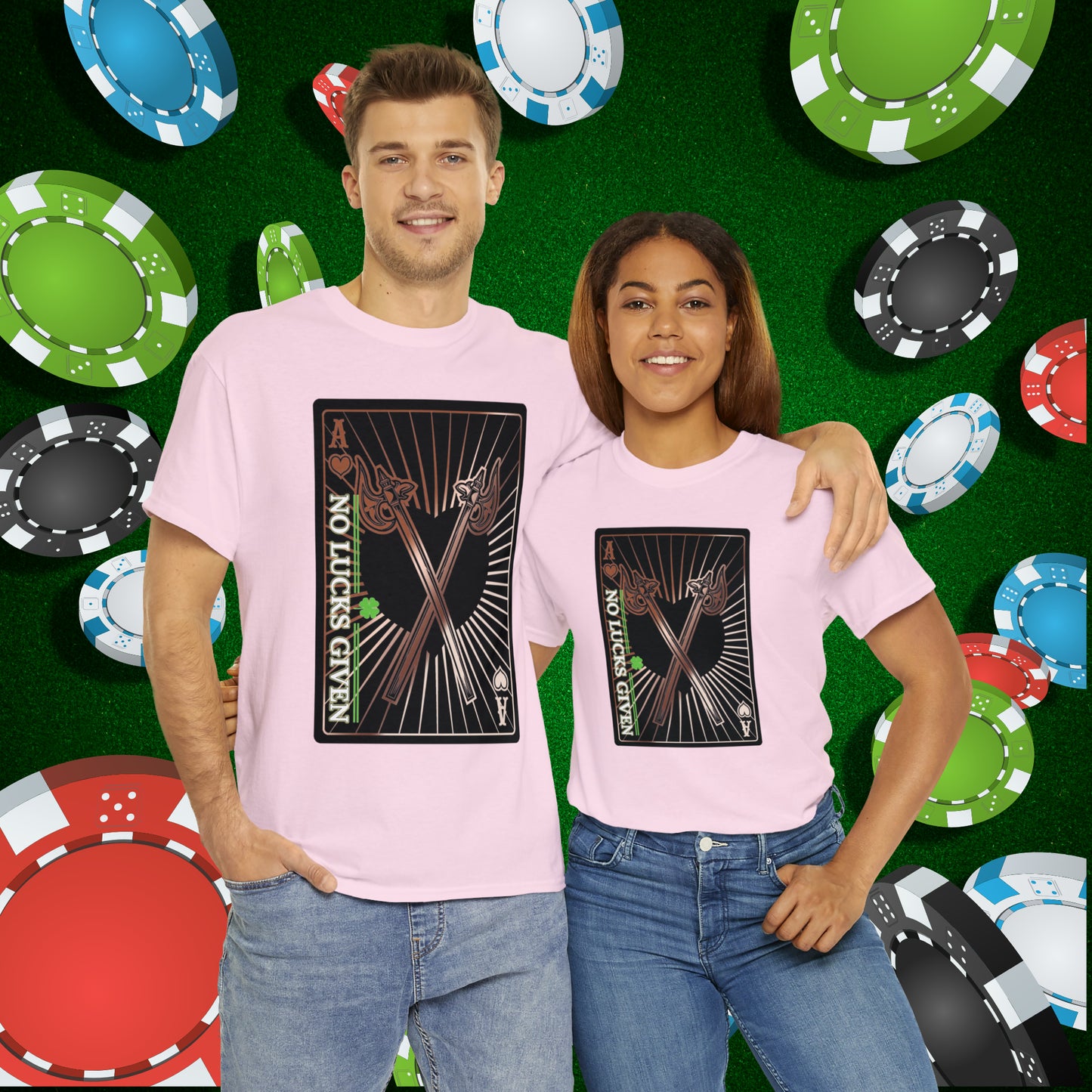 No Lucks Given Ace of Hearts card with two big axes Copper Poker T-Shirt Must have Good Luck All-in