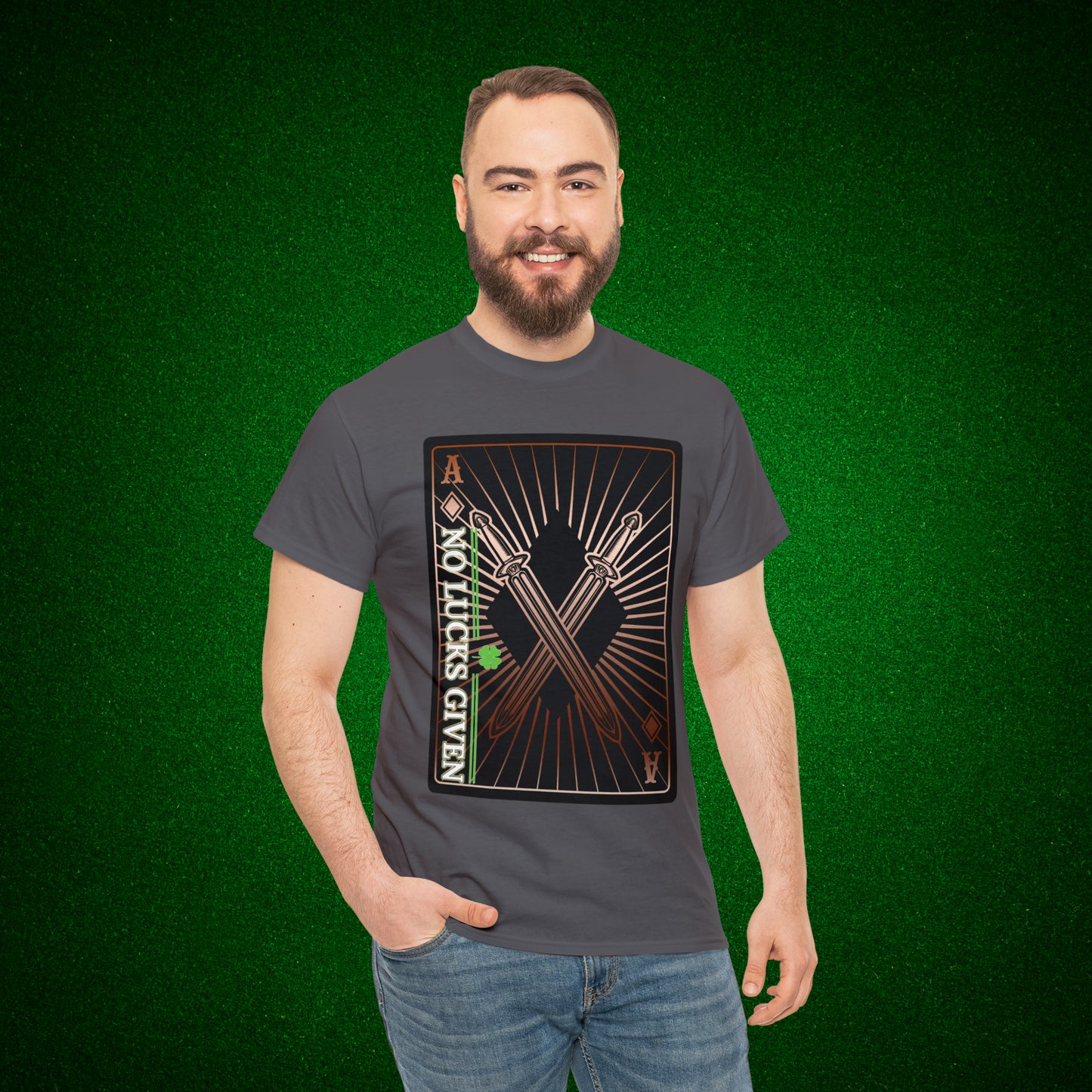 No Lucks Given Ace of Diamonds with Crossed Swords Copper Poker T-Shirt Must have Good Luck All-in