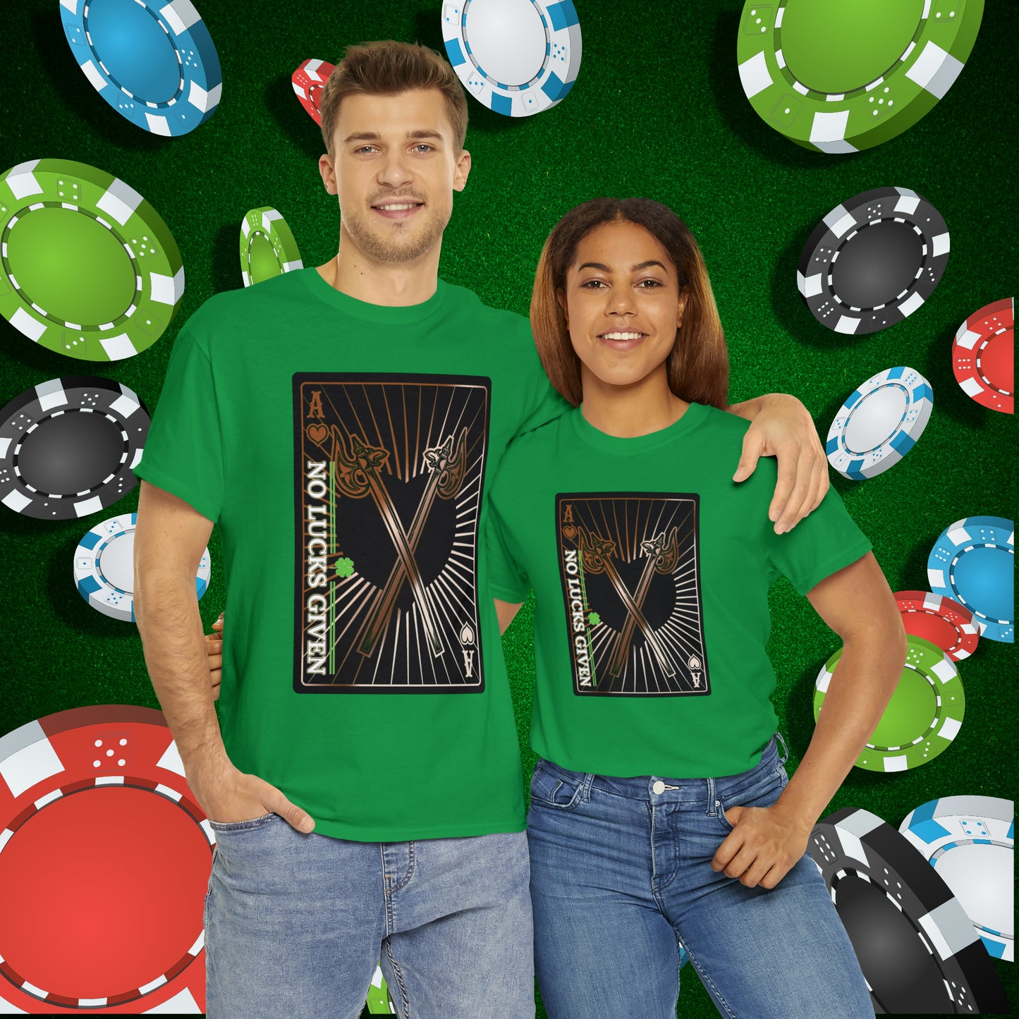 No Lucks Given Ace of Hearts card with two big axes Copper Poker T-Shirt Must have Good Luck All-in