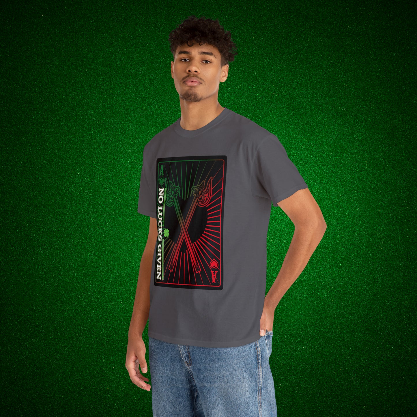 No Lucks Given Ace of Hearts card with two big axes Green Red Poker T-Shirt Must have Good Luck All-in