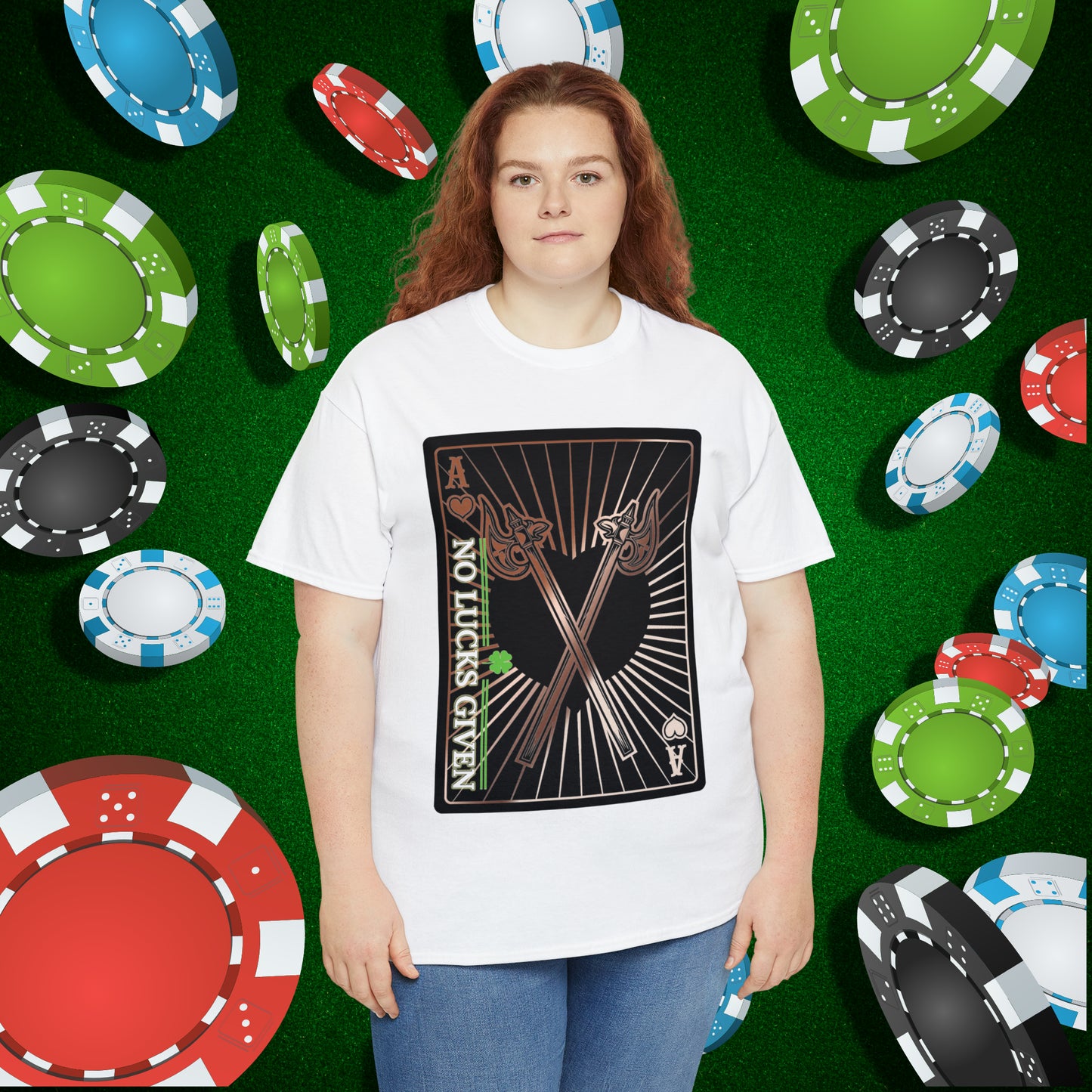 No Lucks Given Ace of Hearts card with two big axes Copper Poker T-Shirt Must have Good Luck All-in