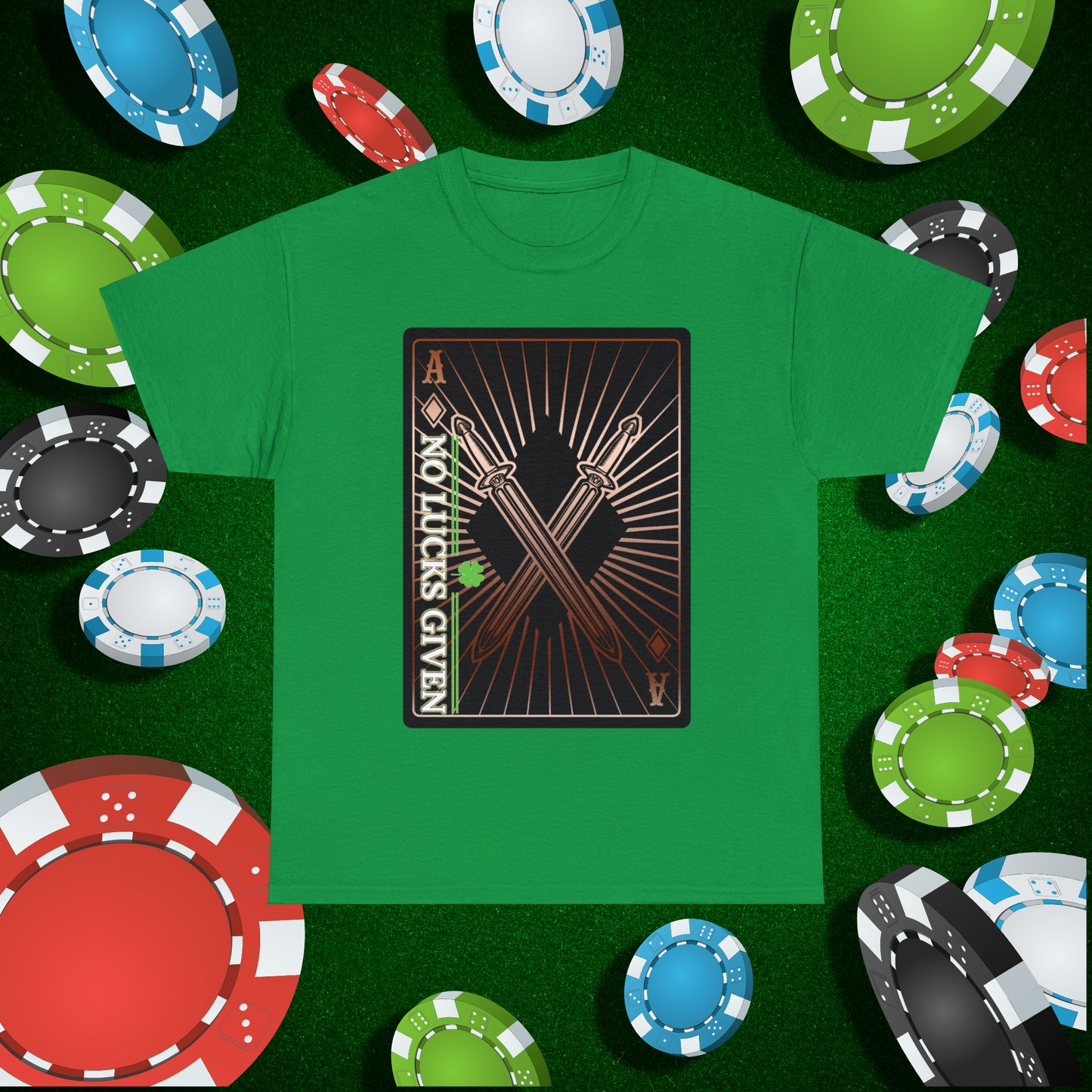 No Lucks Given Ace of Diamonds with Crossed Swords Copper Poker T-Shirt Must have Good Luck All-in