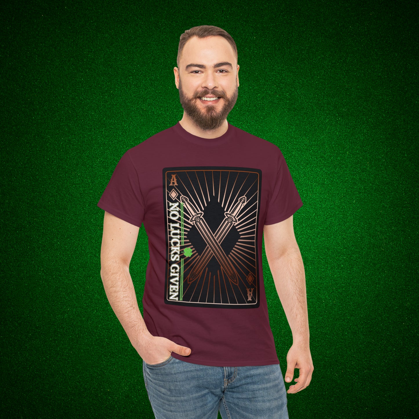 No Lucks Given Ace of Diamonds with Crossed Swords Copper Poker T-Shirt Must have Good Luck All-in