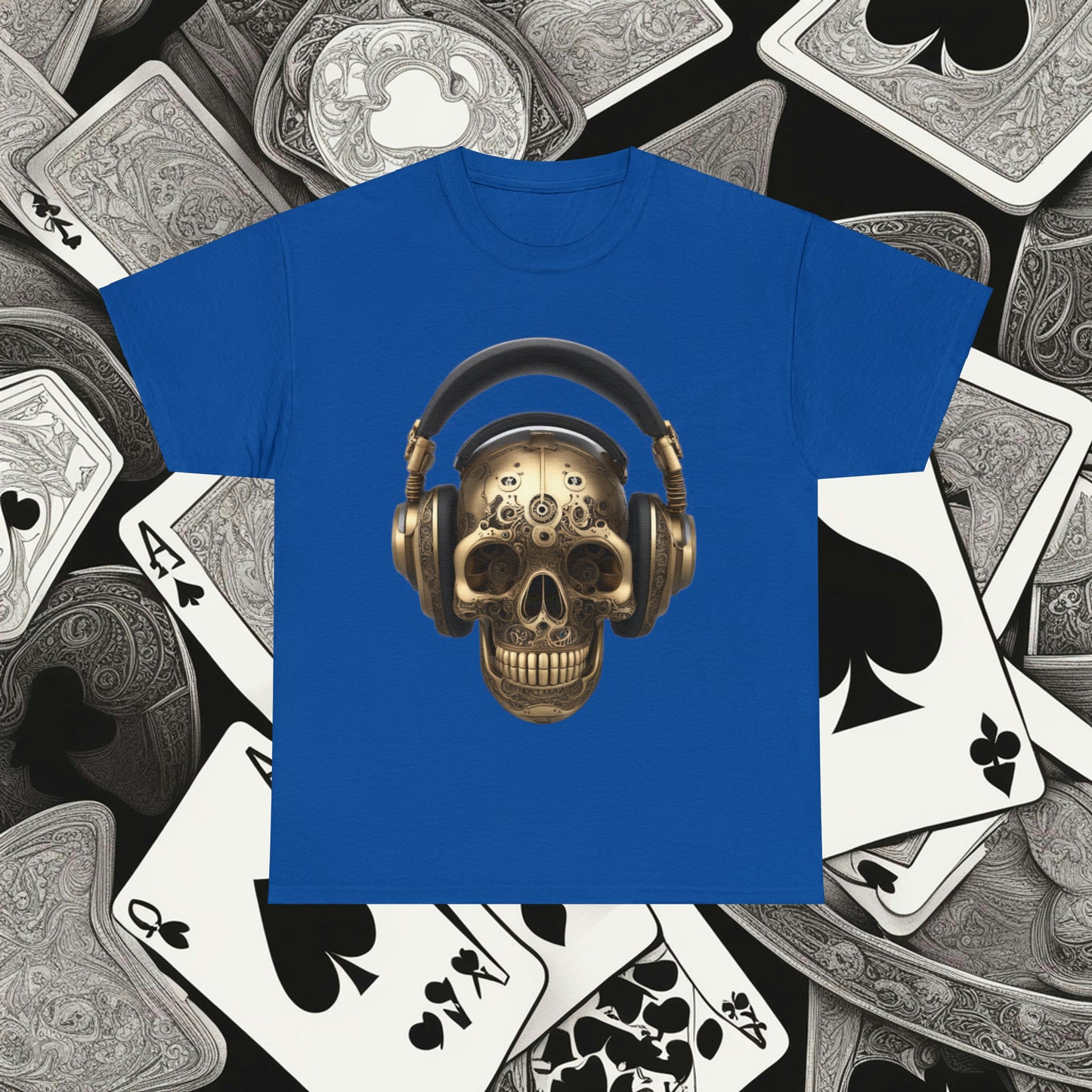 Clockwork steampunk Skull with headphones unisex heavy cotton T-shirt