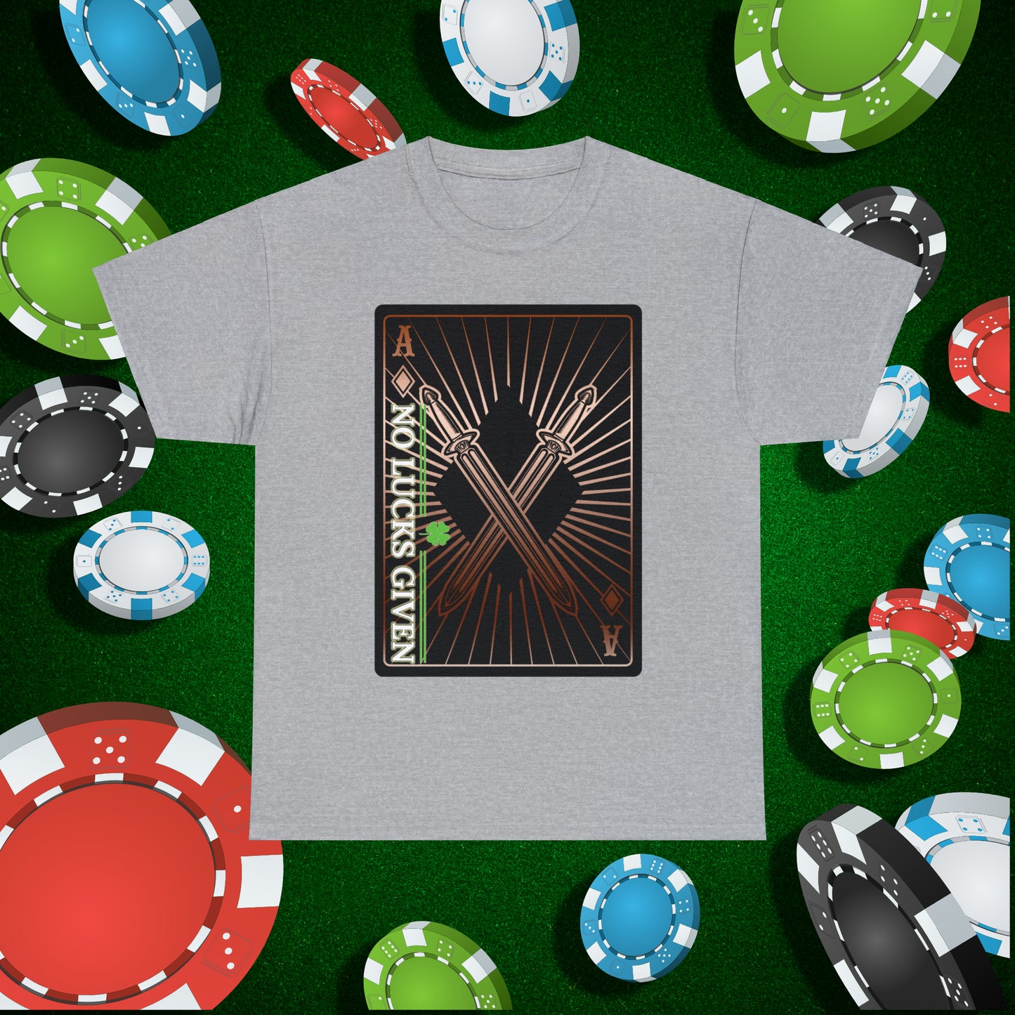 No Lucks Given Ace of Diamonds with Crossed Swords Copper Poker T-Shirt Must have Good Luck All-in