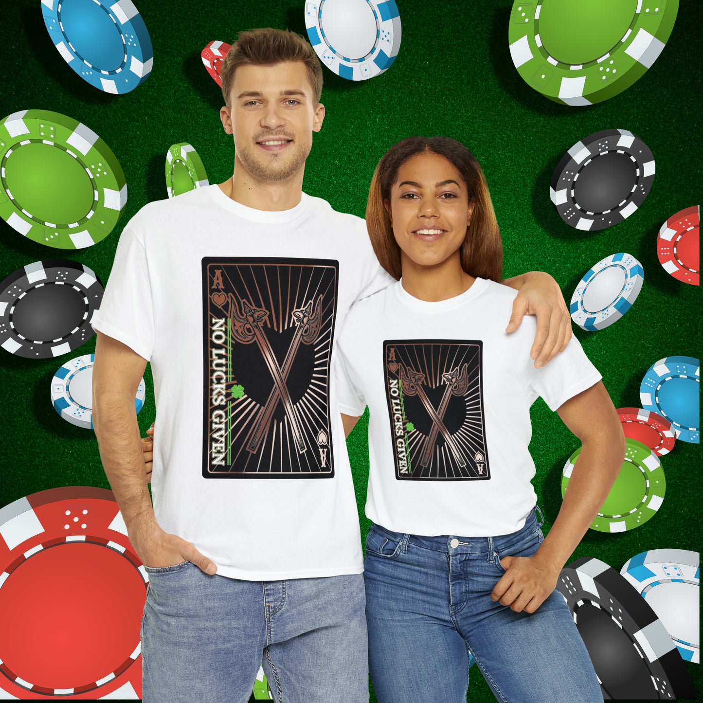 No Lucks Given Ace of Hearts card with two big axes Copper Poker T-Shirt Must have Good Luck All-in