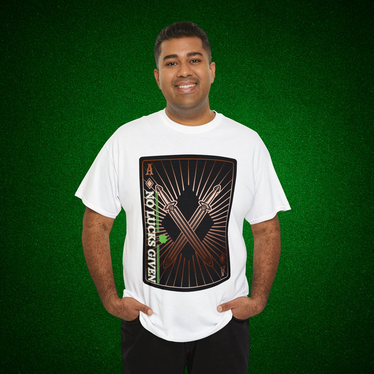 No Lucks Given Ace of Diamonds with Crossed Swords Copper Poker T-Shirt Must have Good Luck All-in