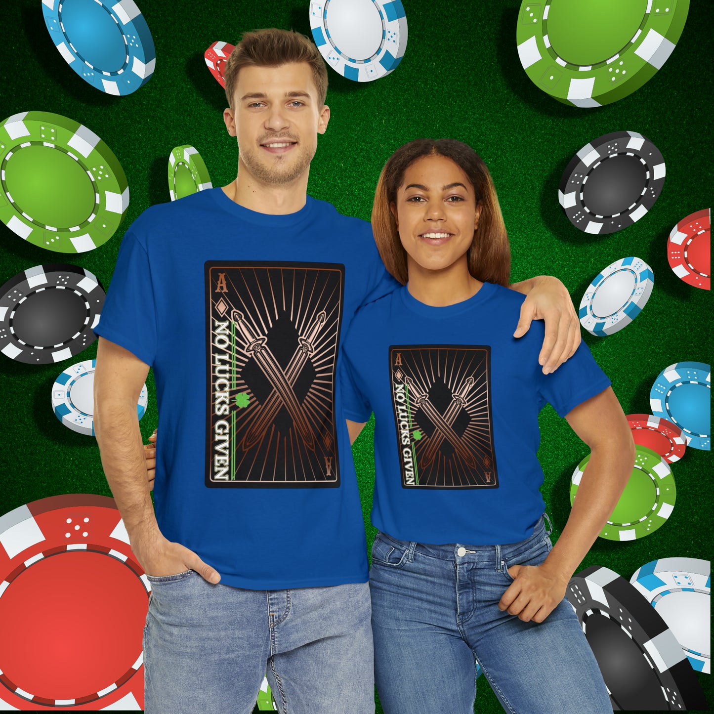 No Lucks Given Ace of Diamonds with Crossed Swords Copper Poker T-Shirt Must have Good Luck All-in