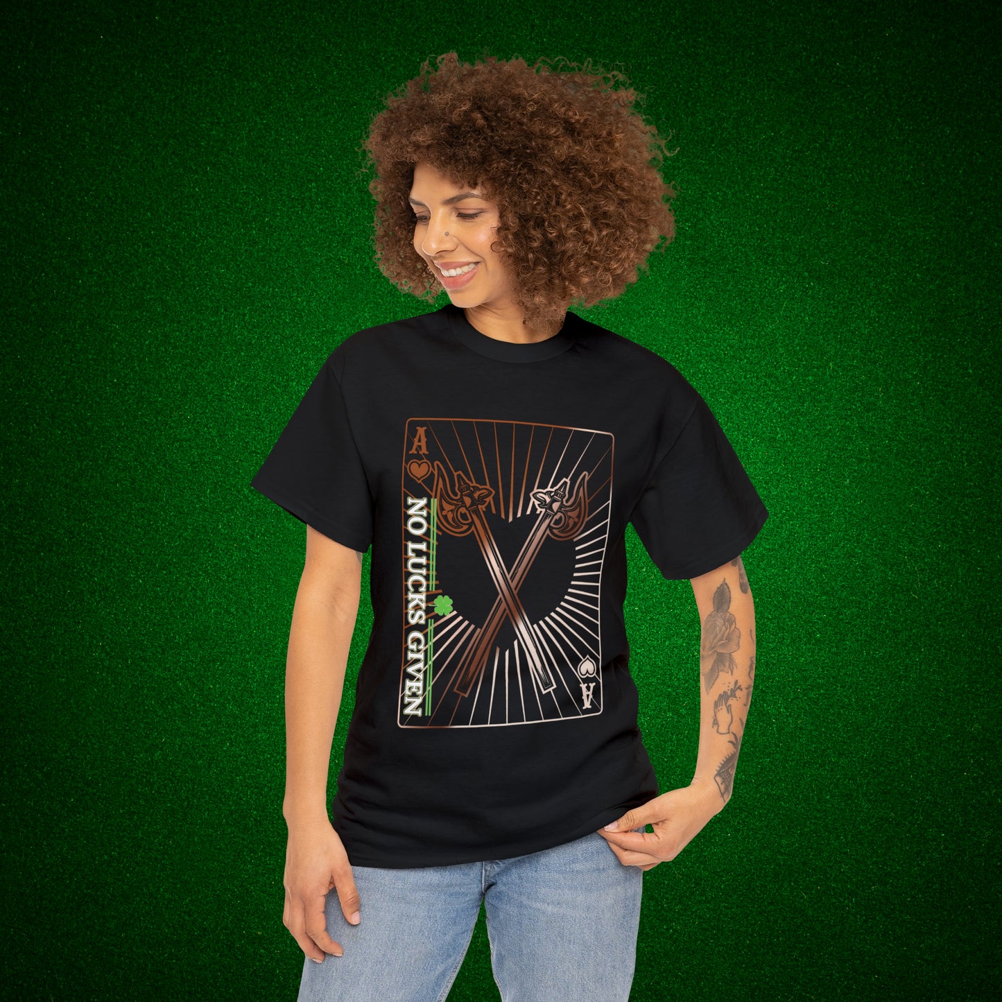 No Lucks Given Ace of Hearts card with two big axes Copper Poker T-Shirt Must have Good Luck All-in