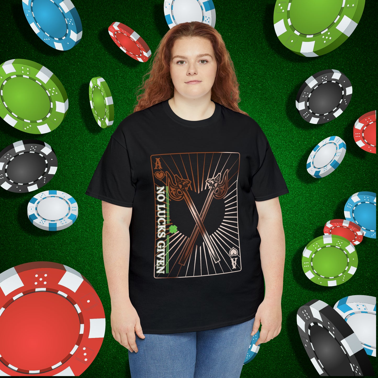 No Lucks Given Ace of Hearts card with two big axes Copper Poker T-Shirt Must have Good Luck All-in