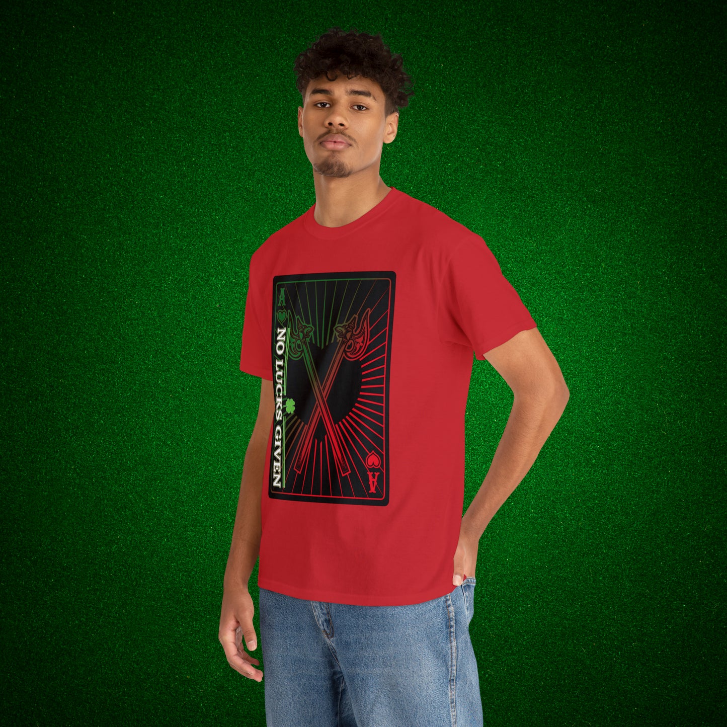 No Lucks Given Ace of Hearts card with two big axes Green Red Poker T-Shirt Must have Good Luck All-in