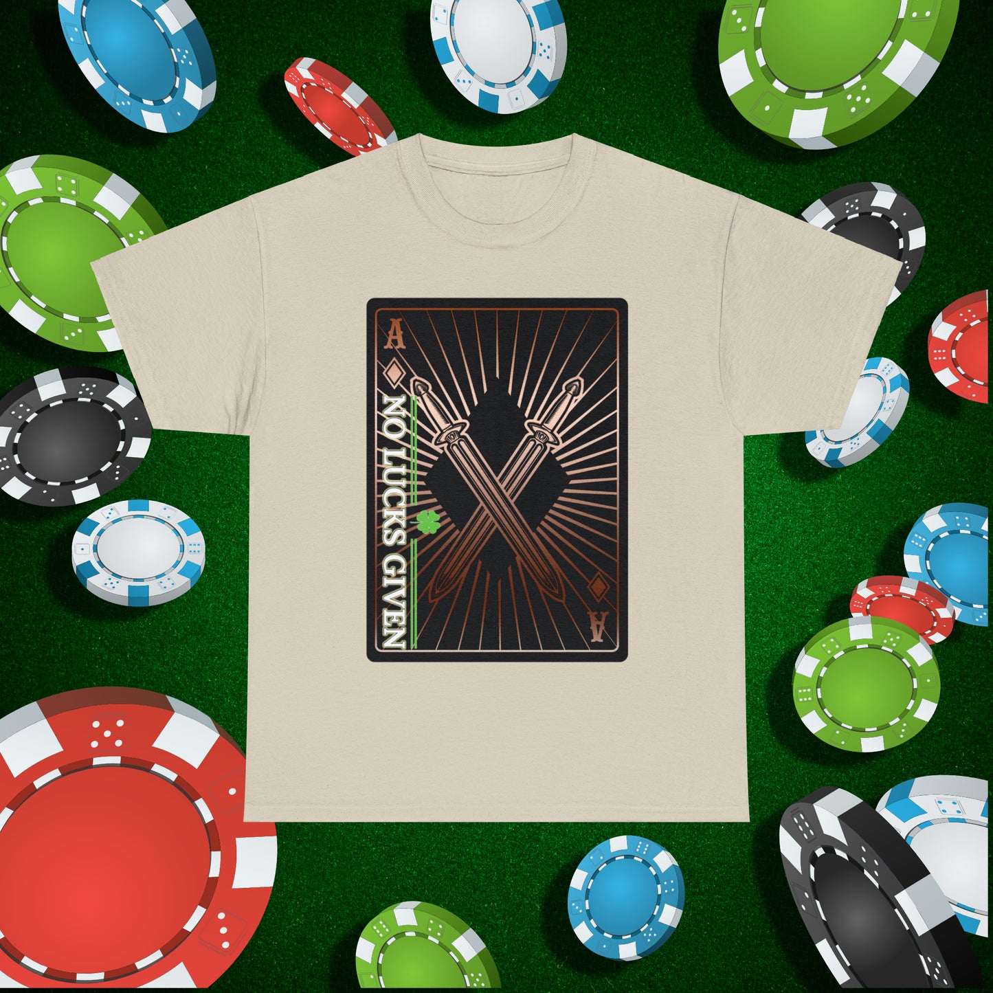 No Lucks Given Ace of Diamonds with Crossed Swords Copper Poker T-Shirt Must have Good Luck All-in