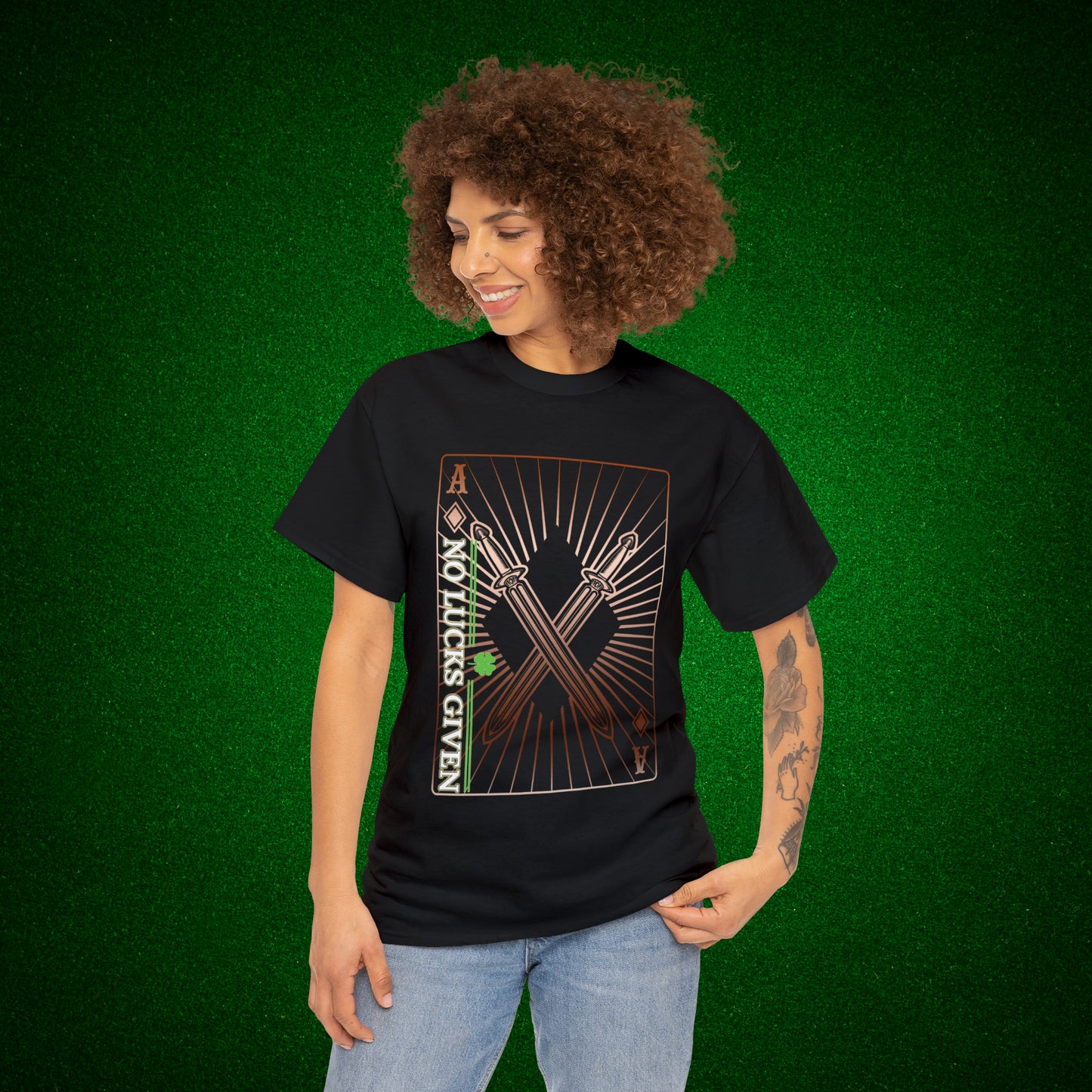 No Lucks Given Ace of Diamonds with Crossed Swords Copper Poker T-Shirt Must have Good Luck All-in