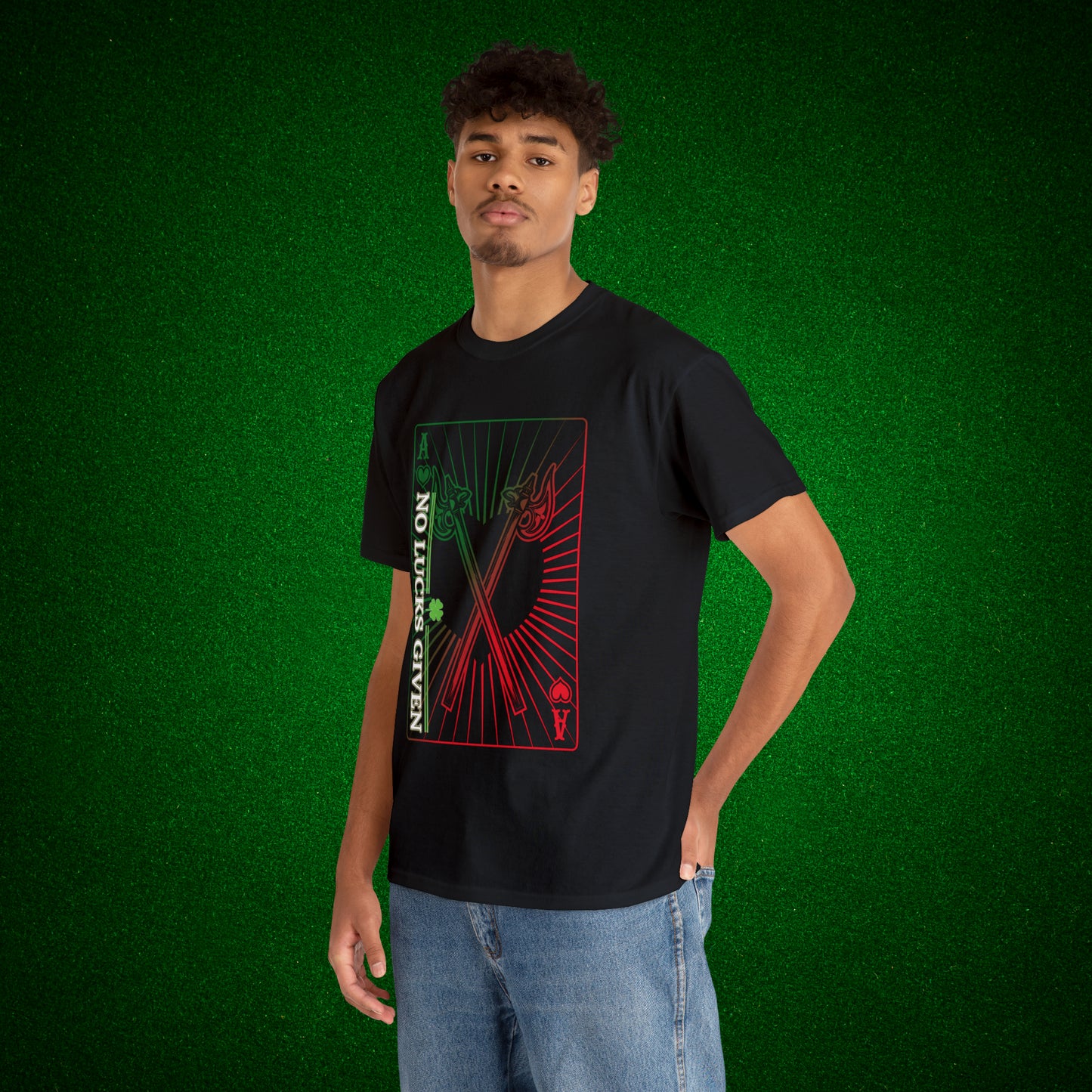 No Lucks Given Ace of Hearts card with two big axes Green Red Poker T-Shirt Must have Good Luck All-in