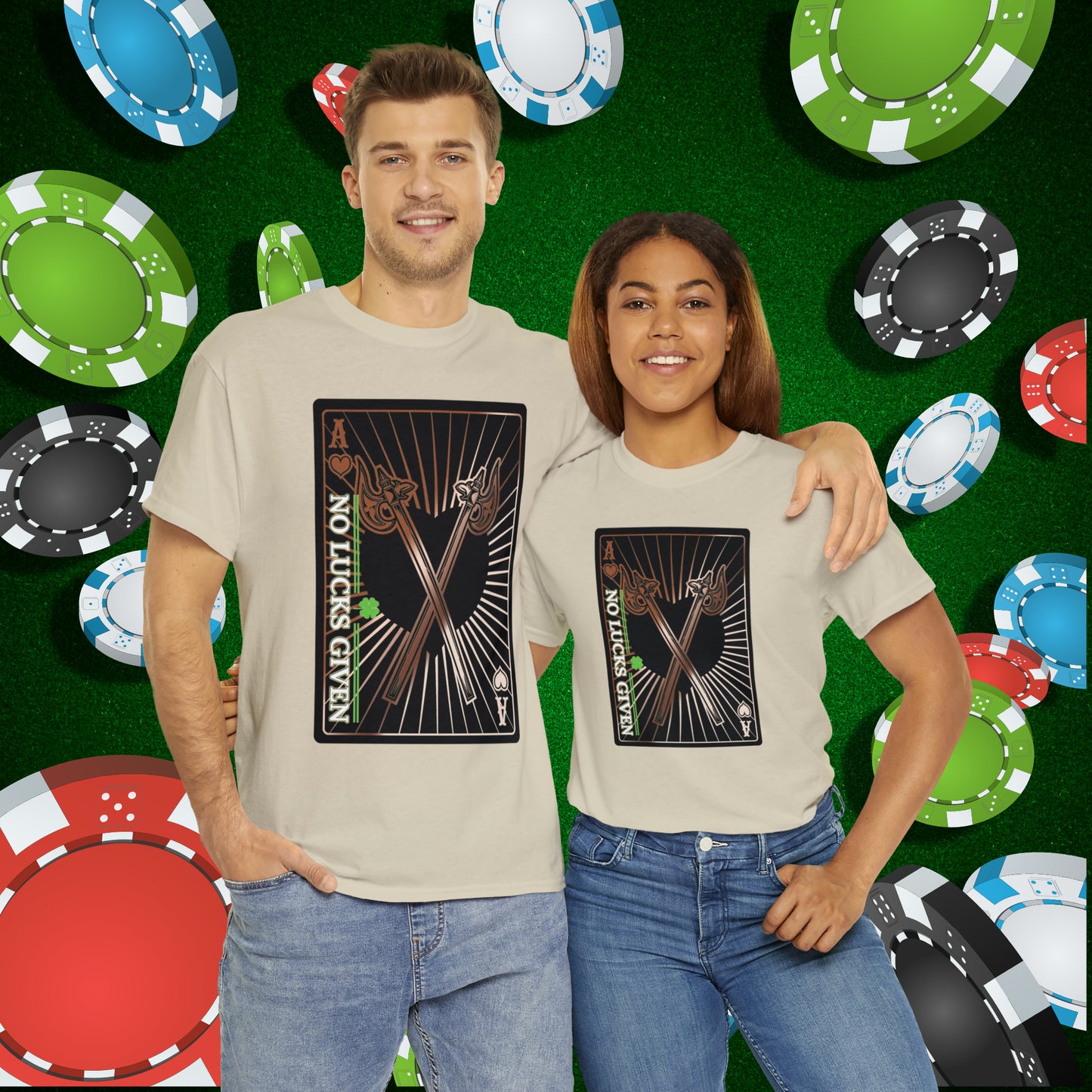 No Lucks Given Ace of Hearts card with two big axes Copper Poker T-Shirt Must have Good Luck All-in