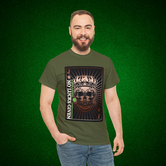 No Lucks Given Jack Skull in Crown of Diamonds Copper Poker T-Shirt Must have Good Luck All-in