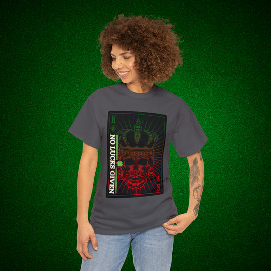 No Lucks Given Royal Skull King of Diamonds Red and Green Poker T-Shirt Must have Good Luck All-in