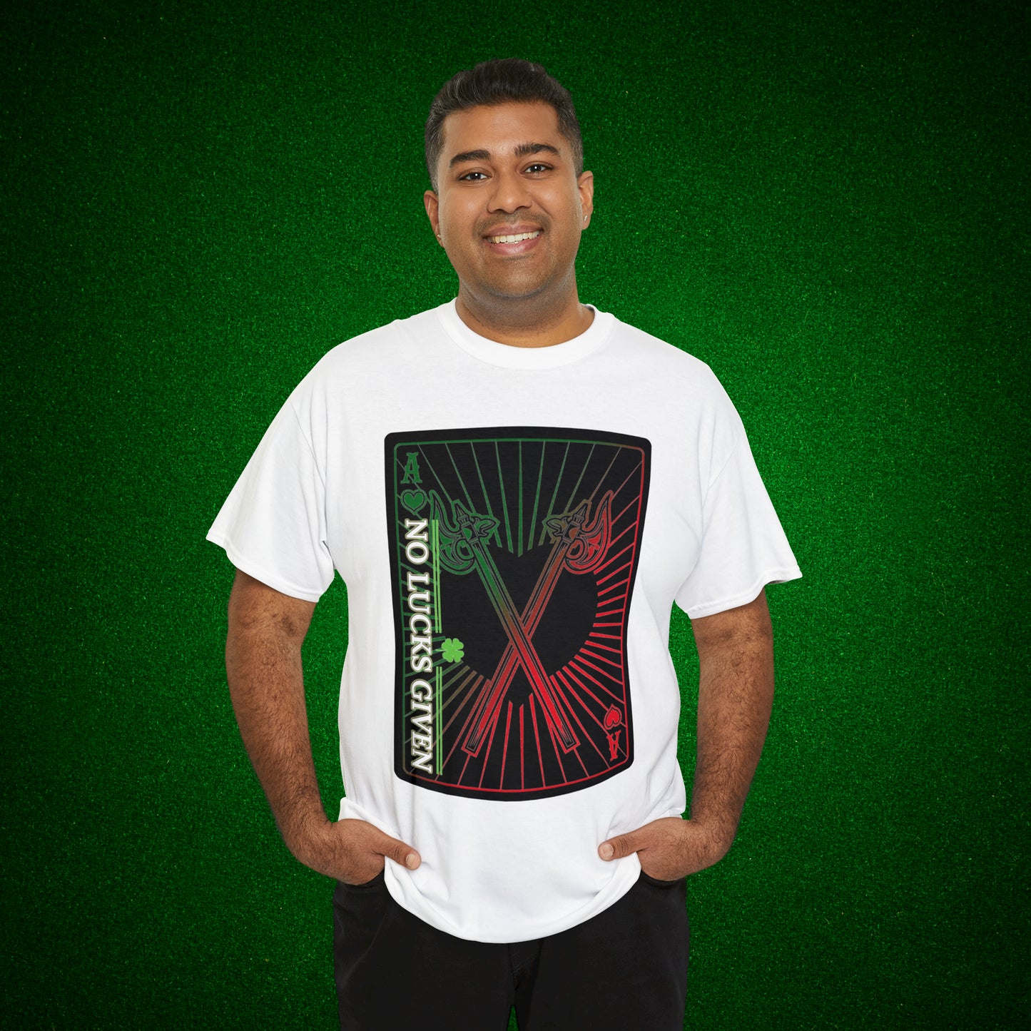 No Lucks Given Ace of Hearts card with two big axes Green Red Poker T-Shirt Must have Good Luck All-in