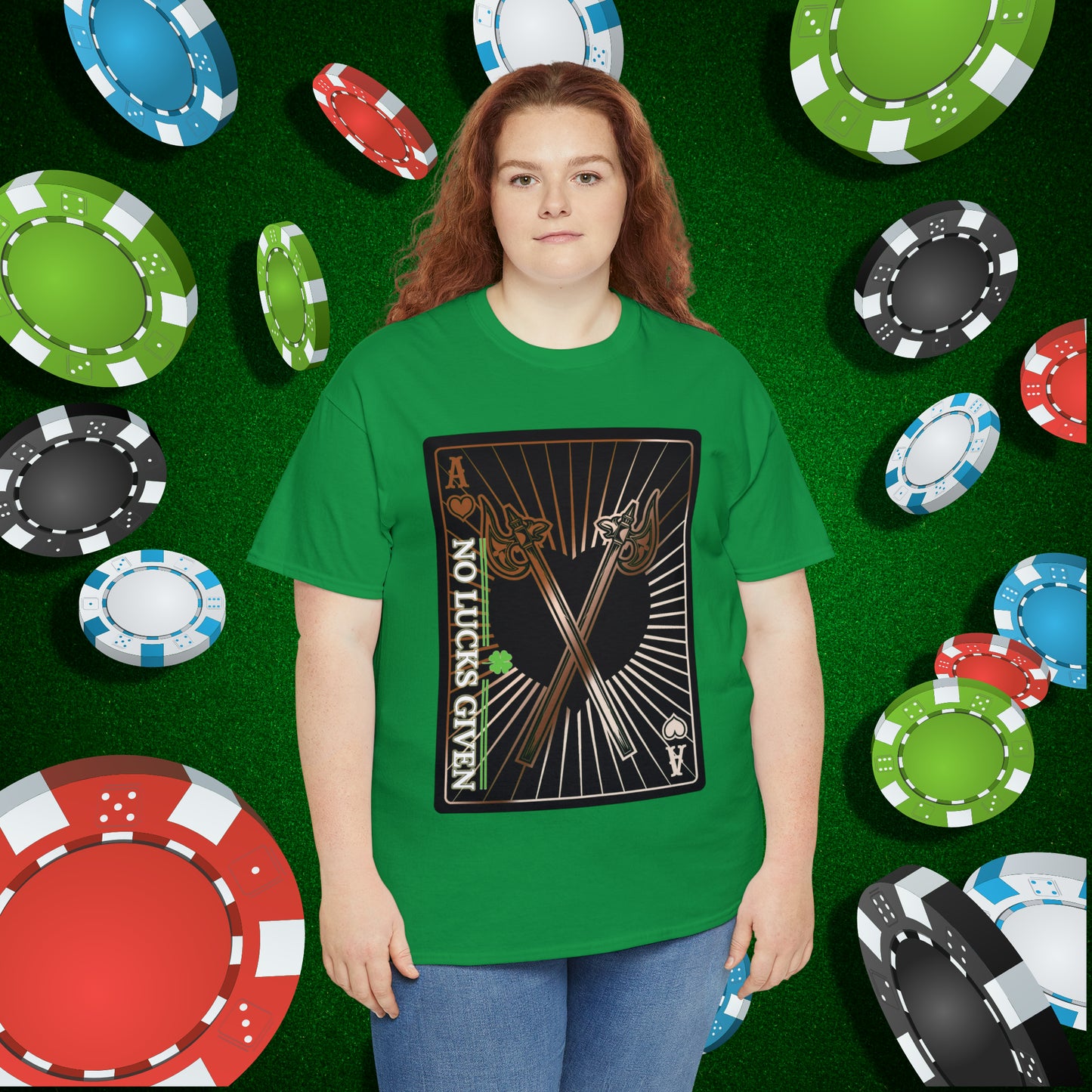 No Lucks Given Ace of Hearts card with two big axes Copper Poker T-Shirt Must have Good Luck All-in