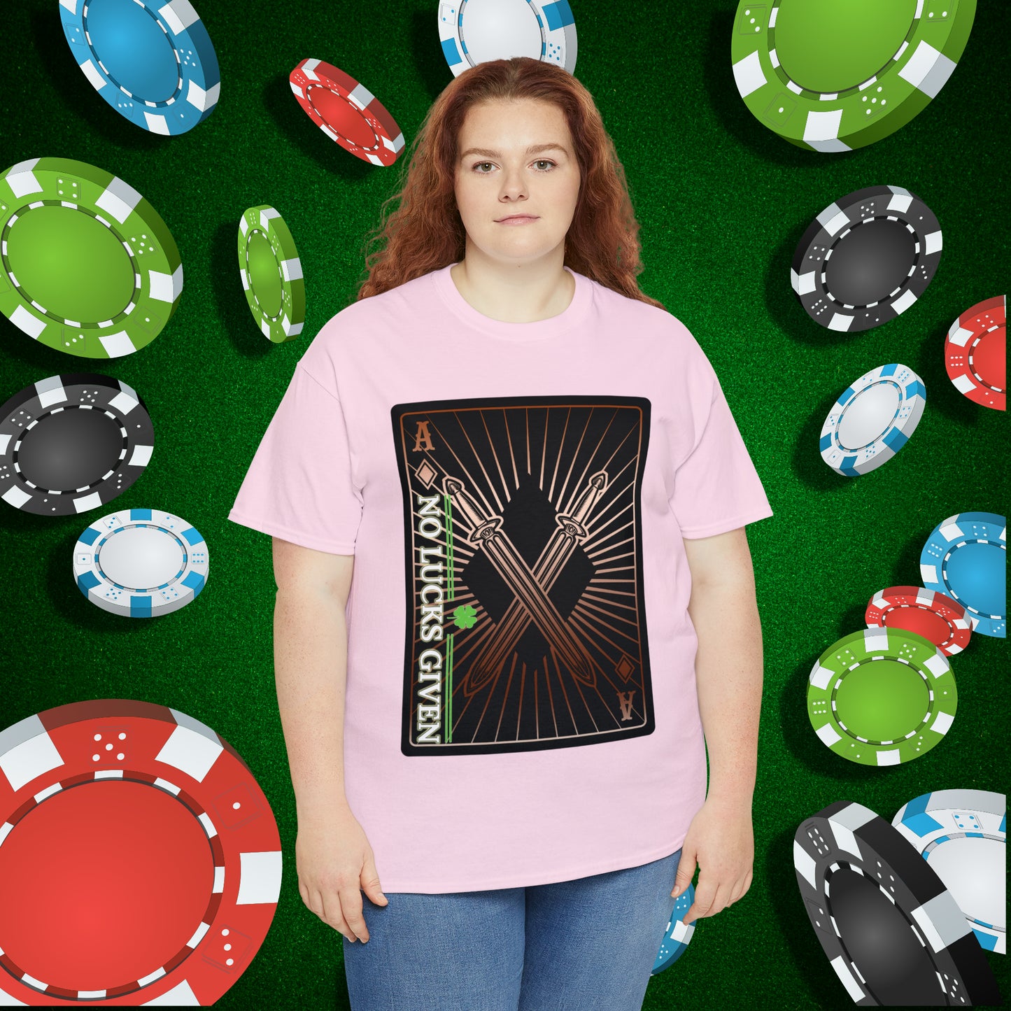 No Lucks Given Ace of Diamonds with Crossed Swords Copper Poker T-Shirt Must have Good Luck All-in