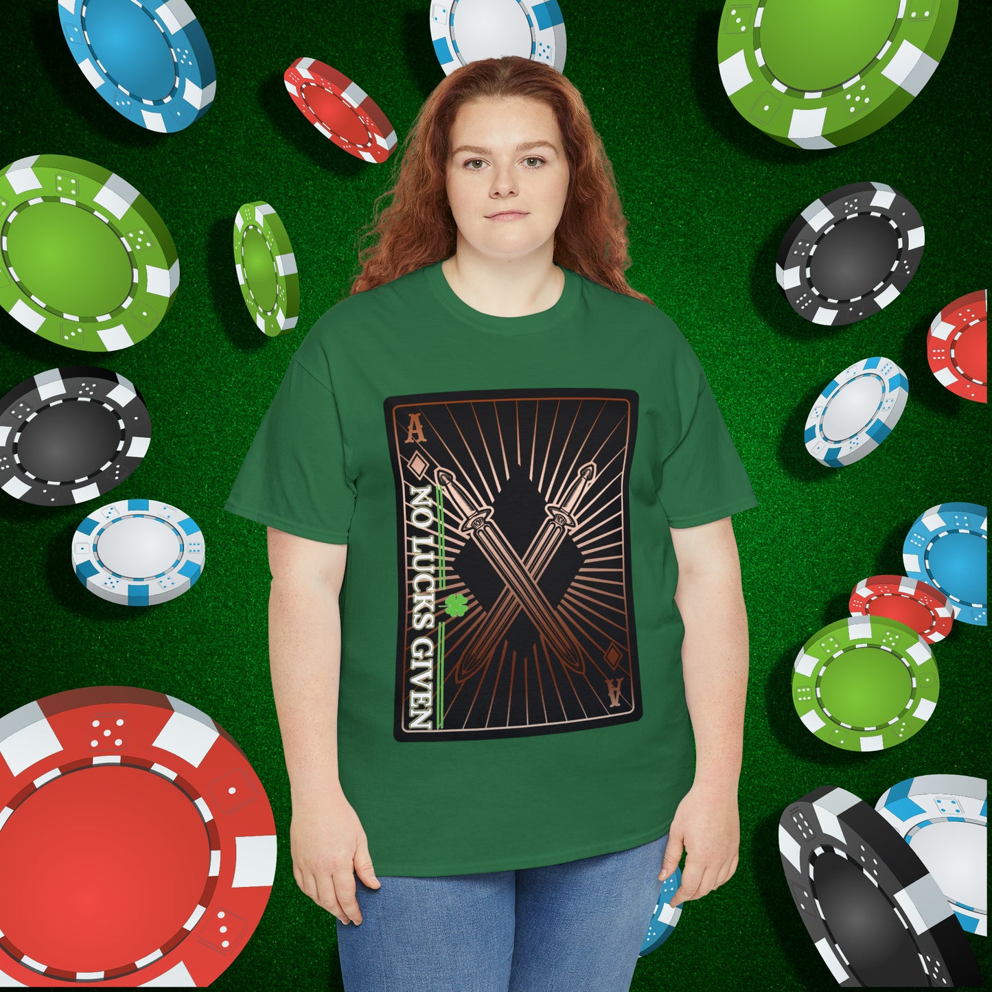 No Lucks Given Ace of Diamonds with Crossed Swords Copper Poker T-Shirt Must have Good Luck All-in