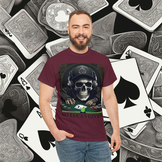 Poker Skull with hoodie and headphones unisex heavy cotton T-shirt No Lucks Given