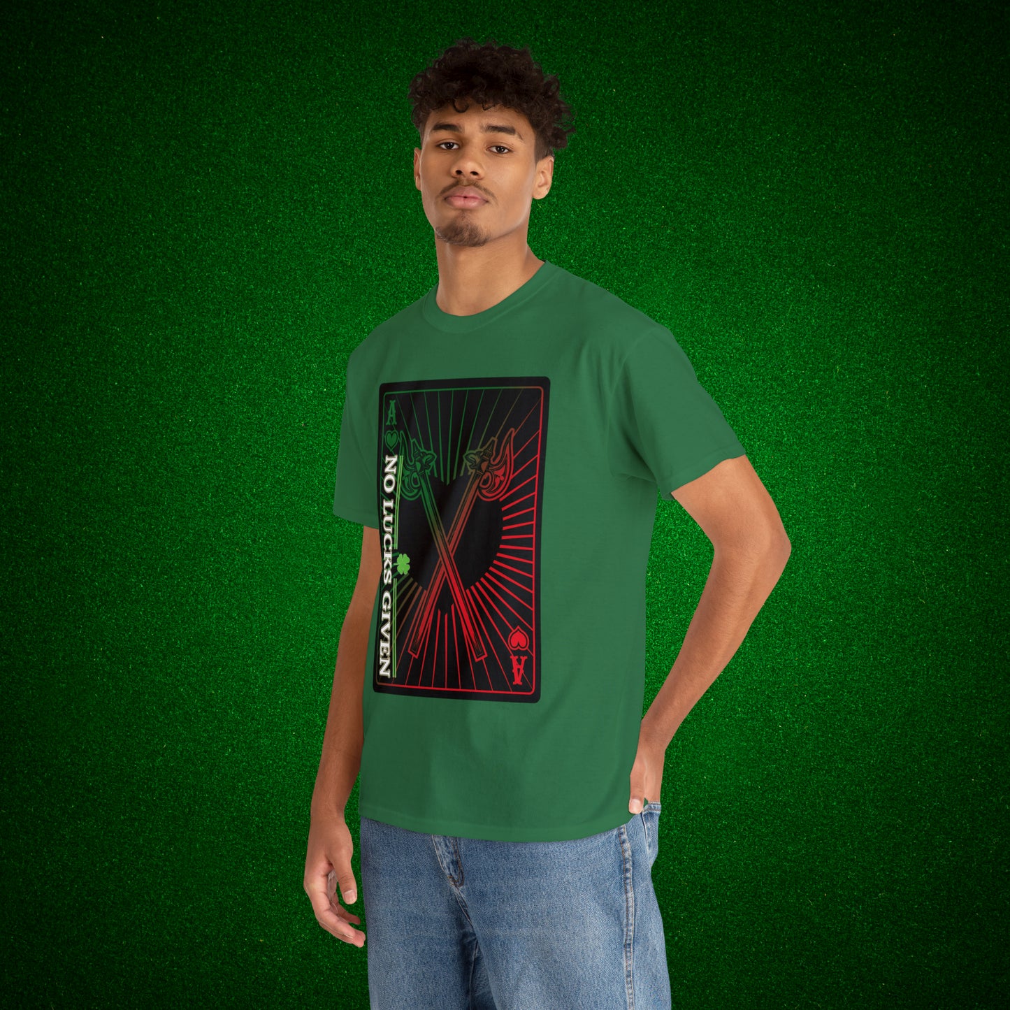 No Lucks Given Ace of Hearts card with two big axes Green Red Poker T-Shirt Must have Good Luck All-in